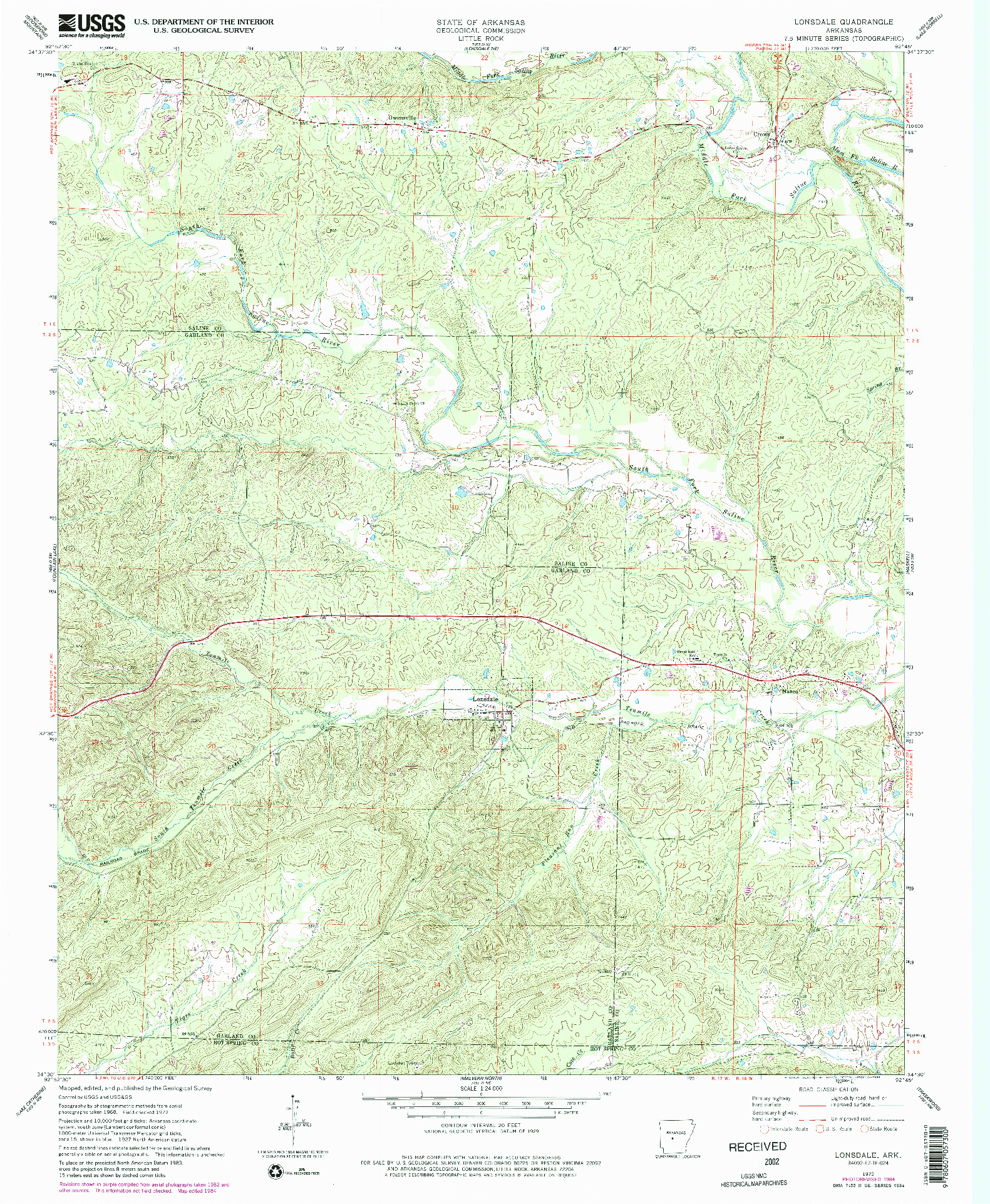 USGS 1:24000-SCALE QUADRANGLE FOR LONSDALE, AR 1972