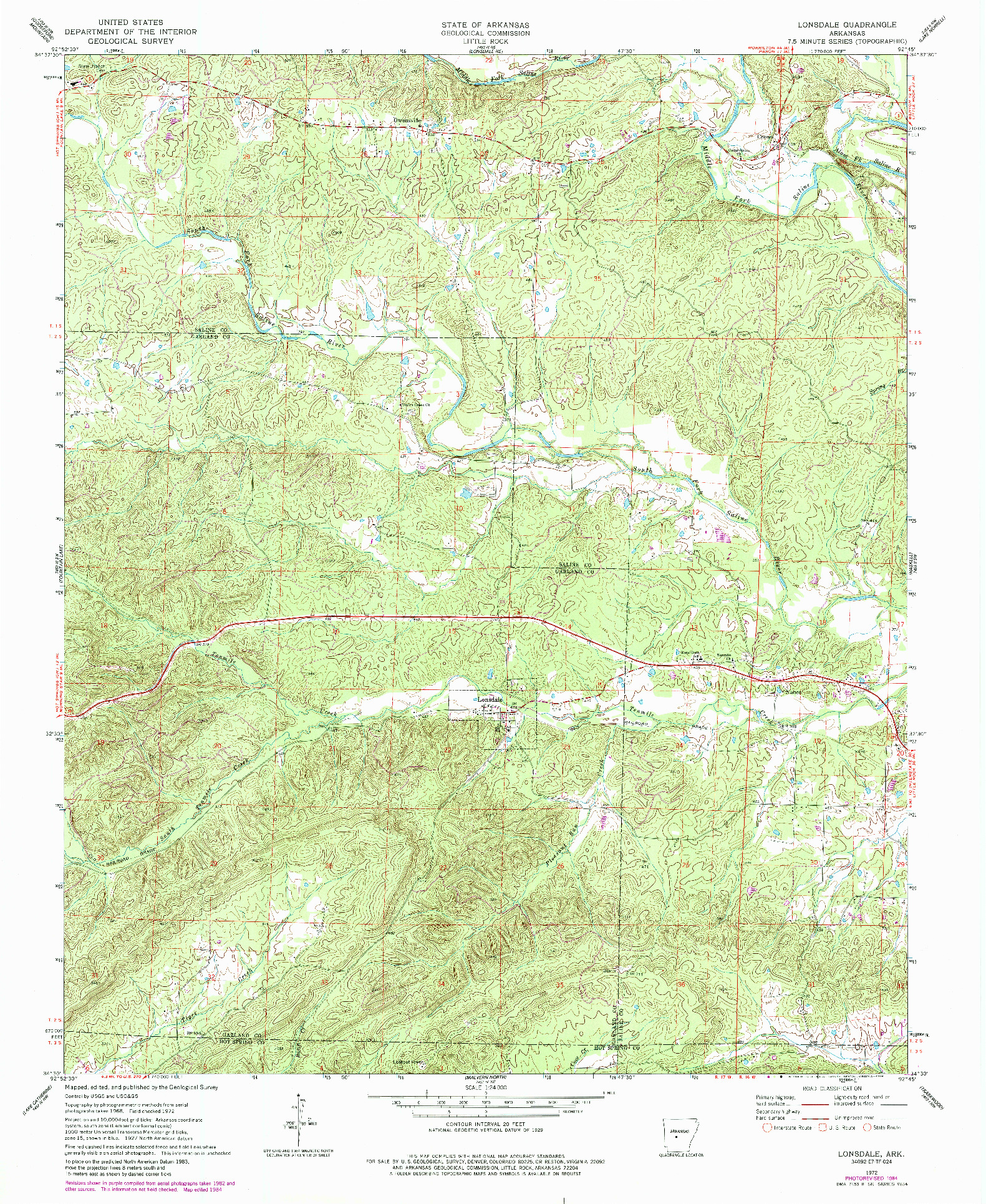 USGS 1:24000-SCALE QUADRANGLE FOR LONSDALE, AR 1972