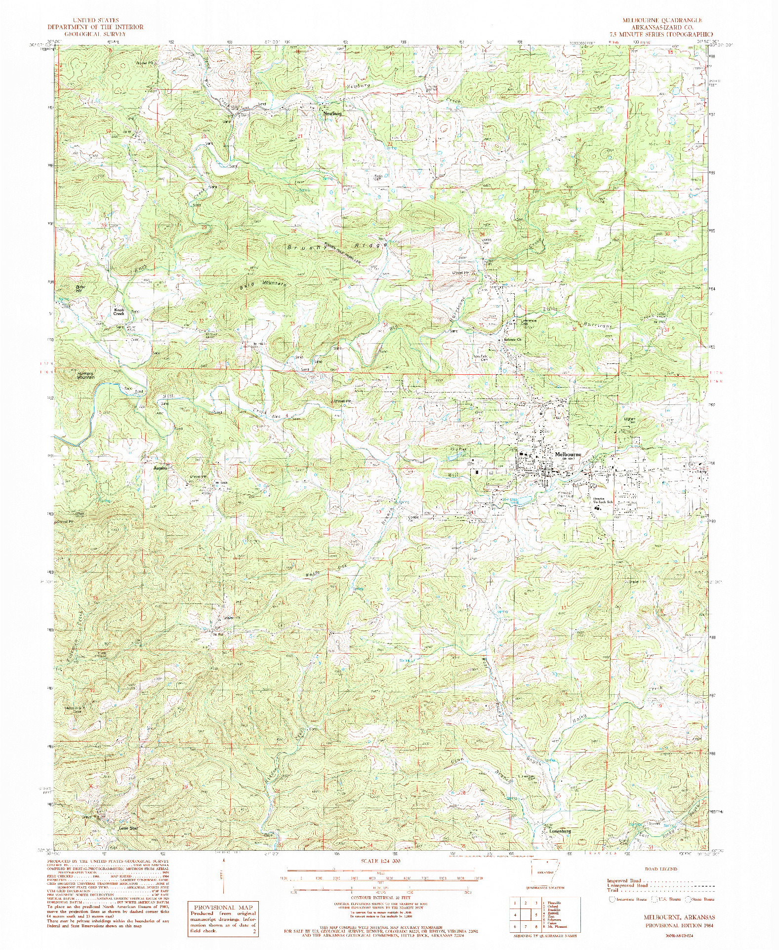 USGS 1:24000-SCALE QUADRANGLE FOR MELBOURNE, AR 1984