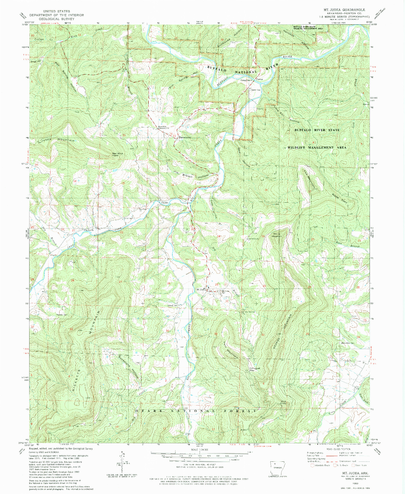 USGS 1:24000-SCALE QUADRANGLE FOR MT JUDEA, AR 1980