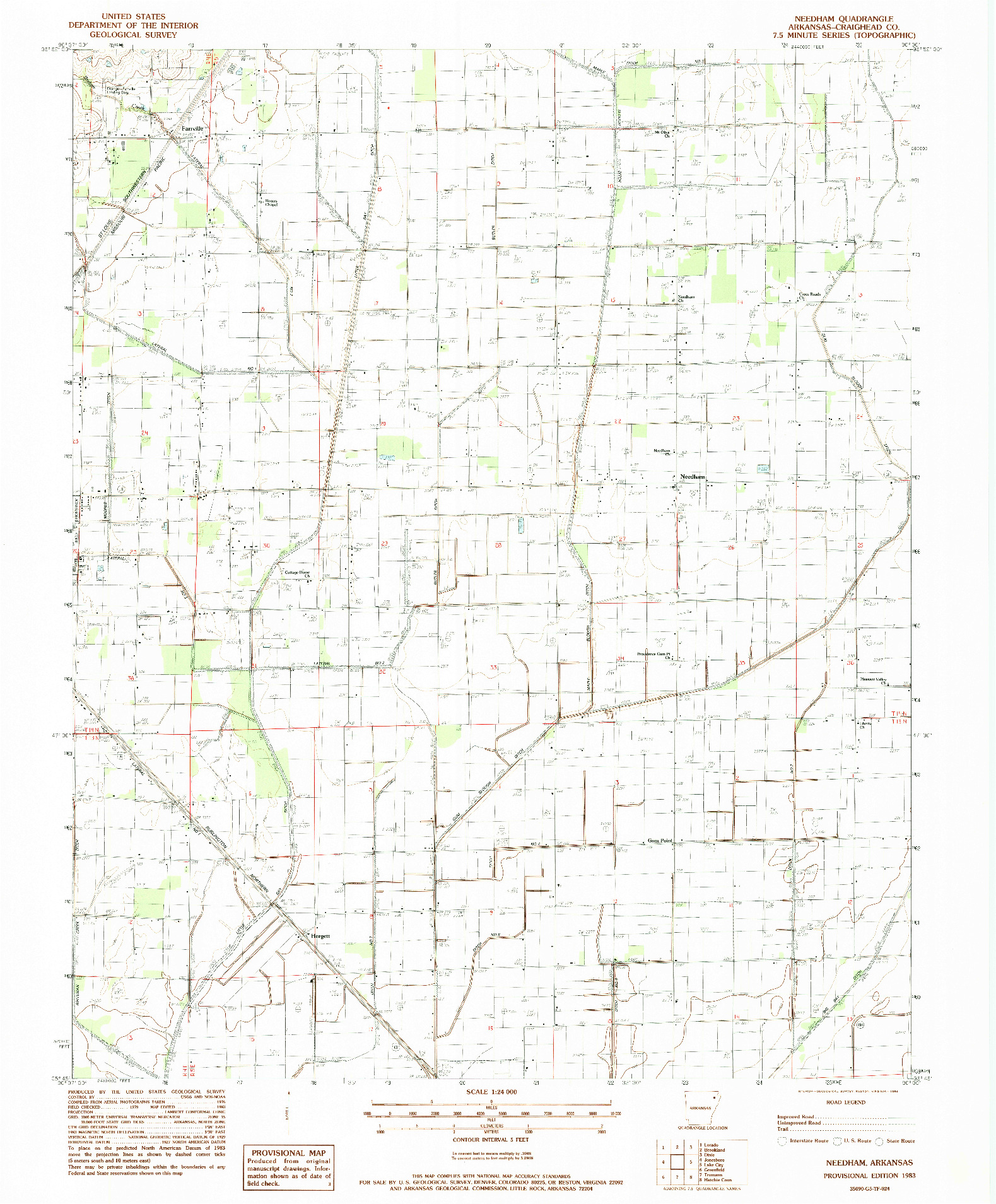USGS 1:24000-SCALE QUADRANGLE FOR NEEDHAM, AR 1983