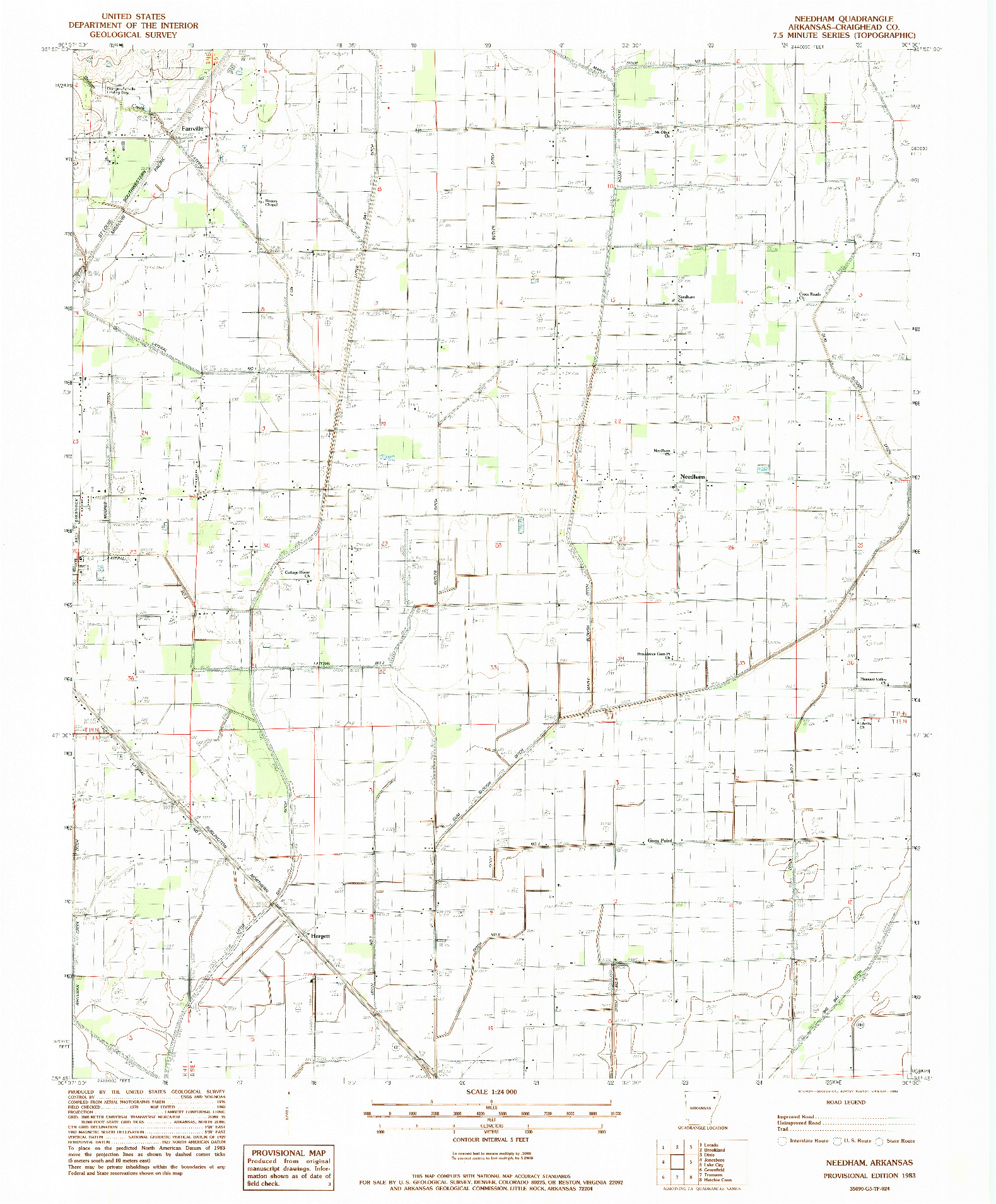 USGS 1:24000-SCALE QUADRANGLE FOR NEEDHAM, AR 1983