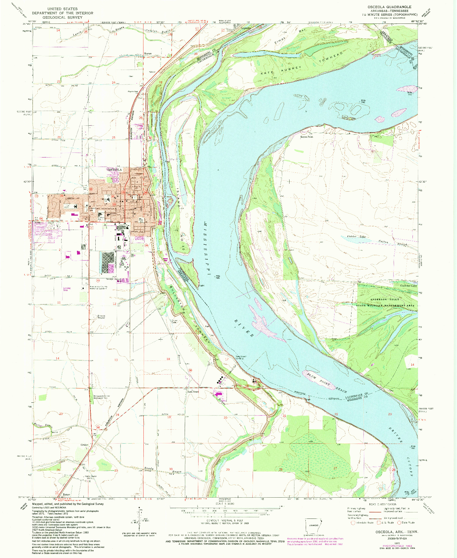 USGS 1:24000-SCALE QUADRANGLE FOR OSCEOLA, AR 1972