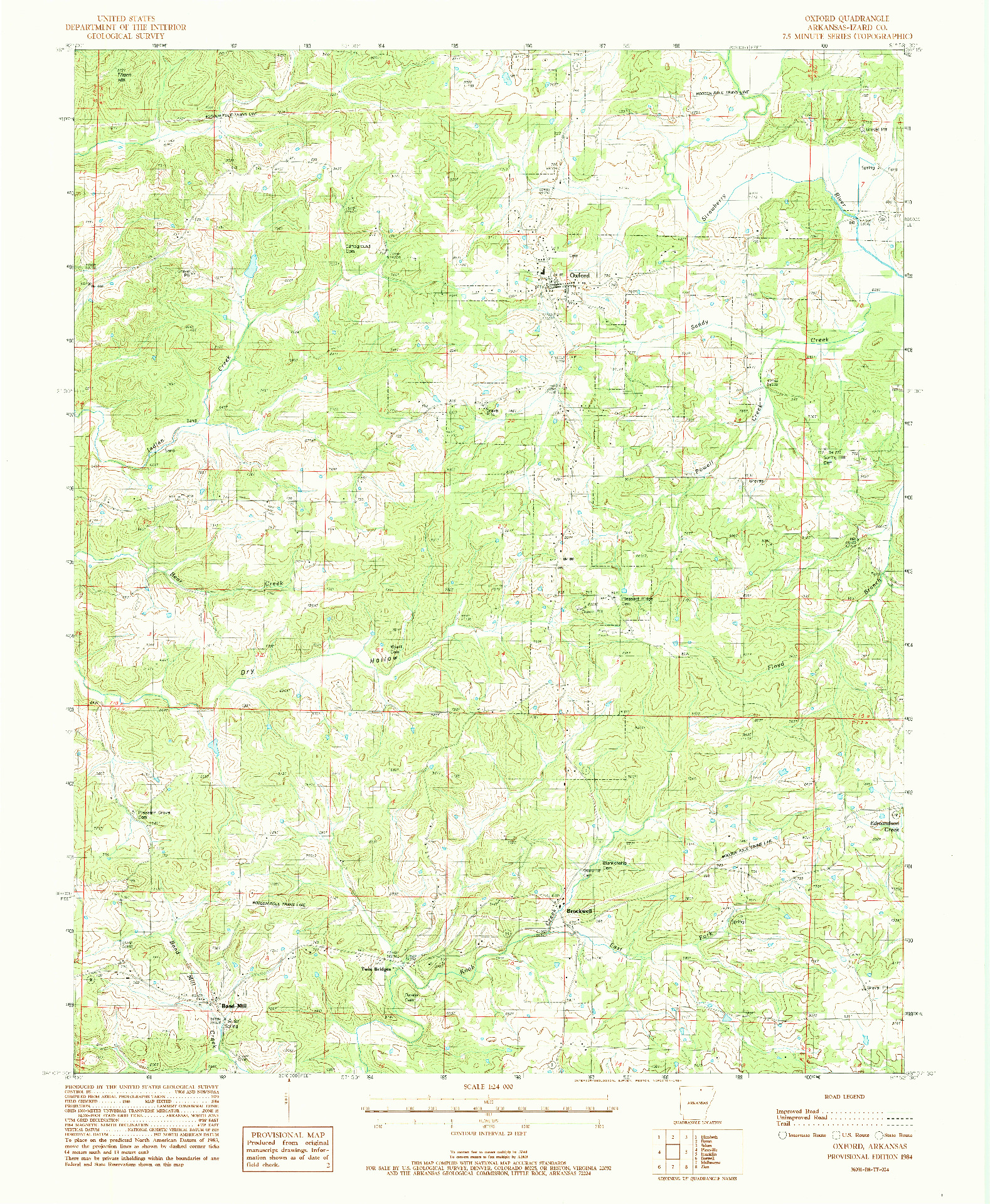USGS 1:24000-SCALE QUADRANGLE FOR OXFORD, AR 1984