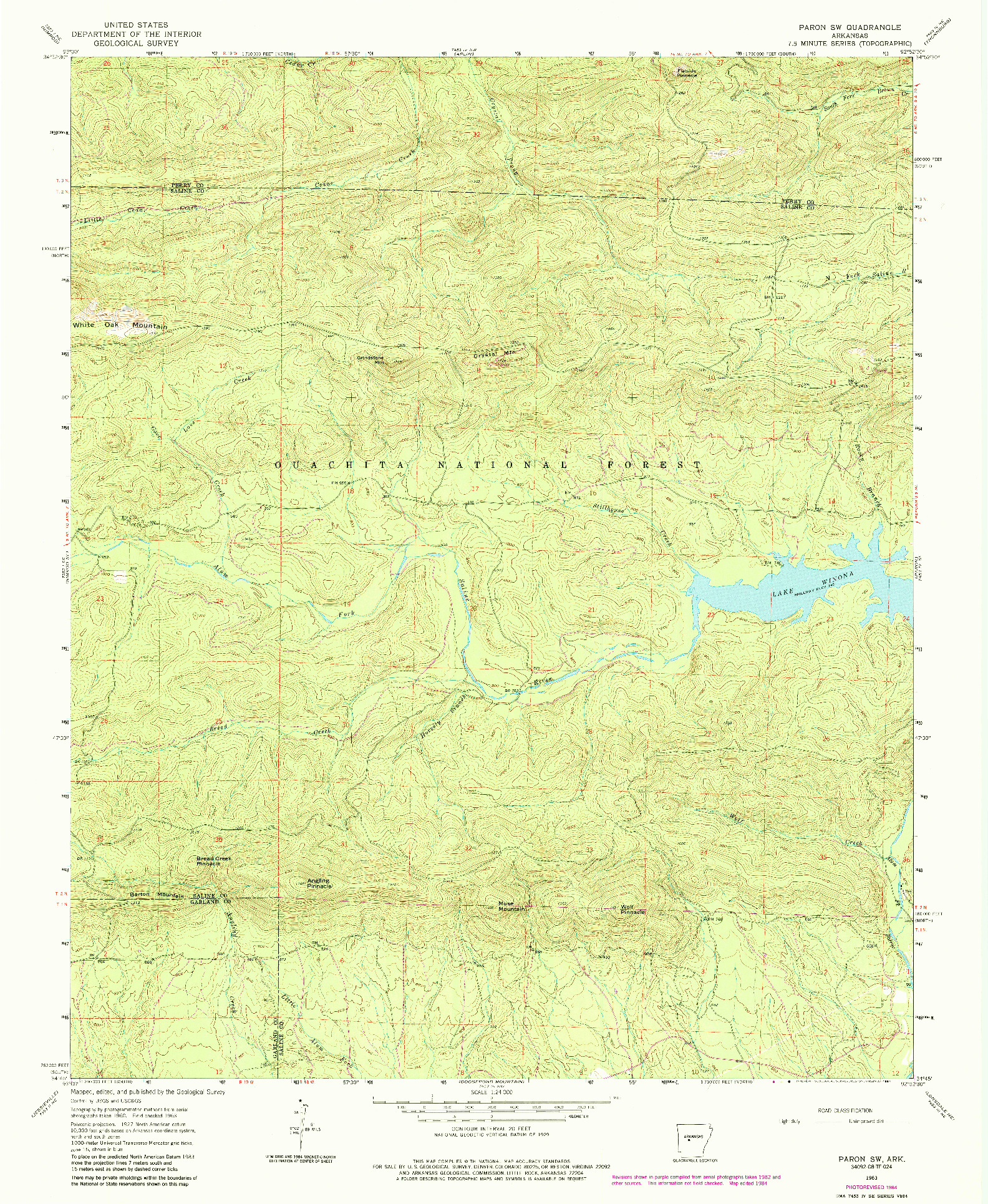 USGS 1:24000-SCALE QUADRANGLE FOR PARON SW, AR 1963