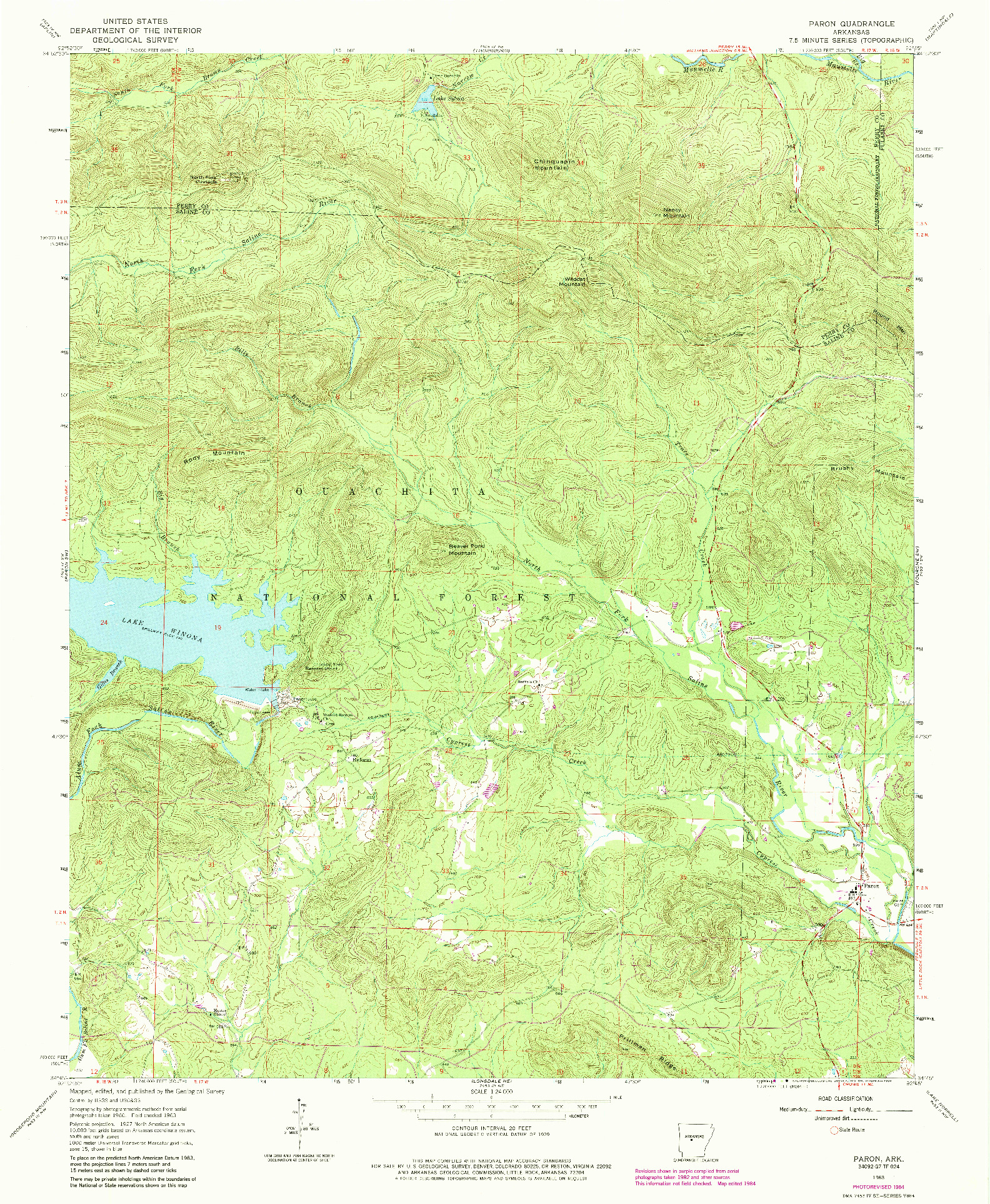 USGS 1:24000-SCALE QUADRANGLE FOR PARON, AR 1963