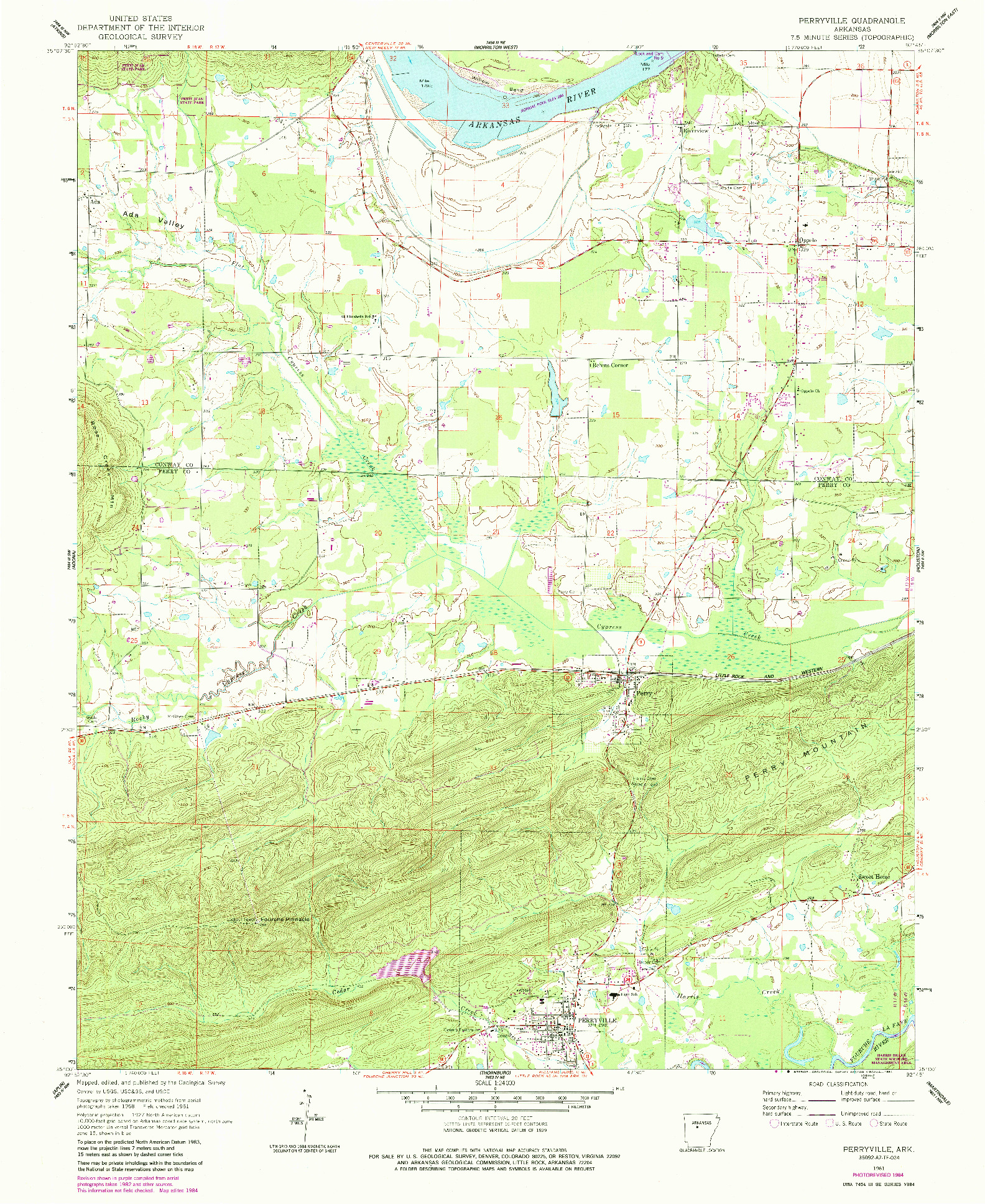 USGS 1:24000-SCALE QUADRANGLE FOR PERRYVILLE, AR 1961
