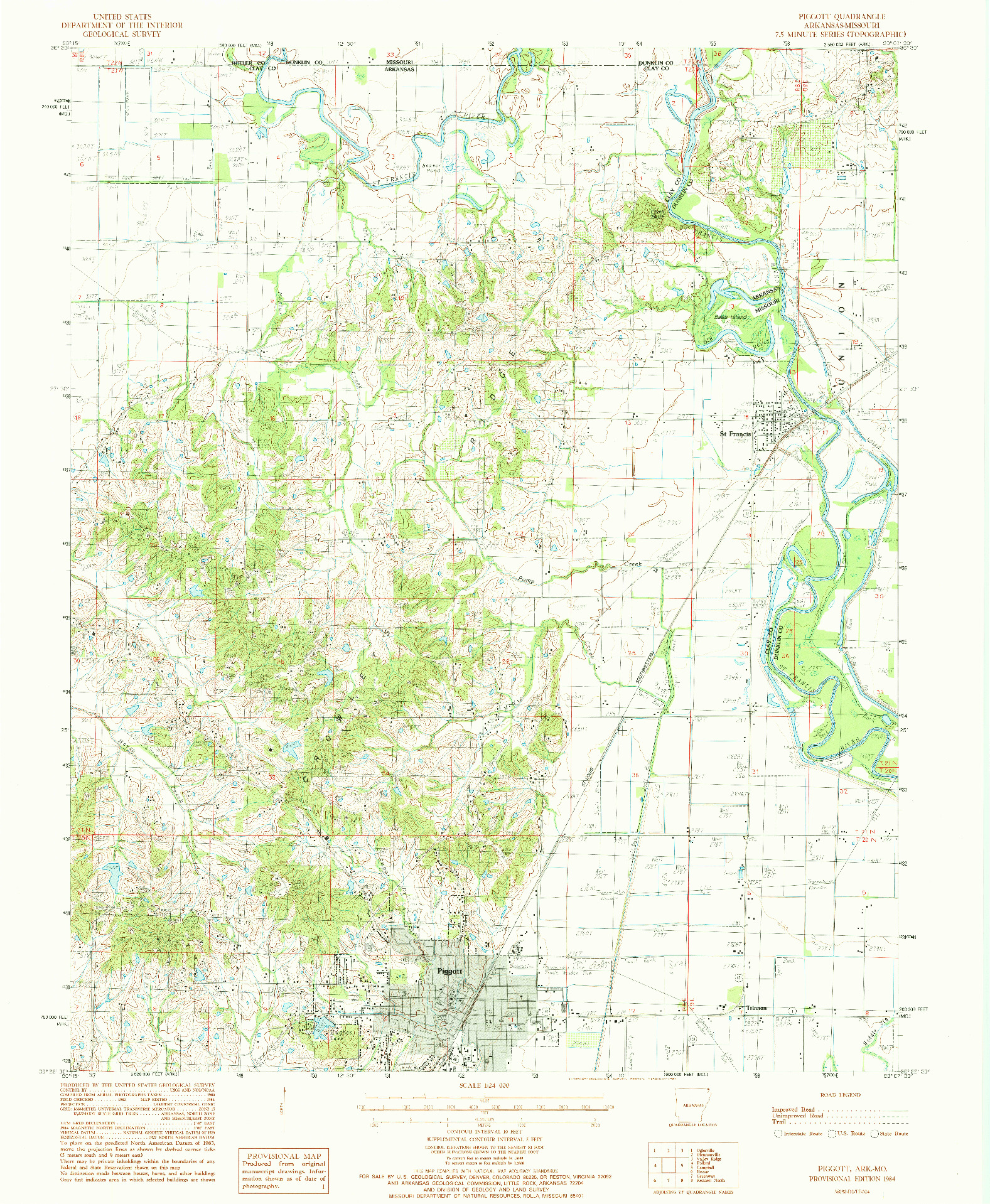USGS 1:24000-SCALE QUADRANGLE FOR PIGGOTT, AR 1984
