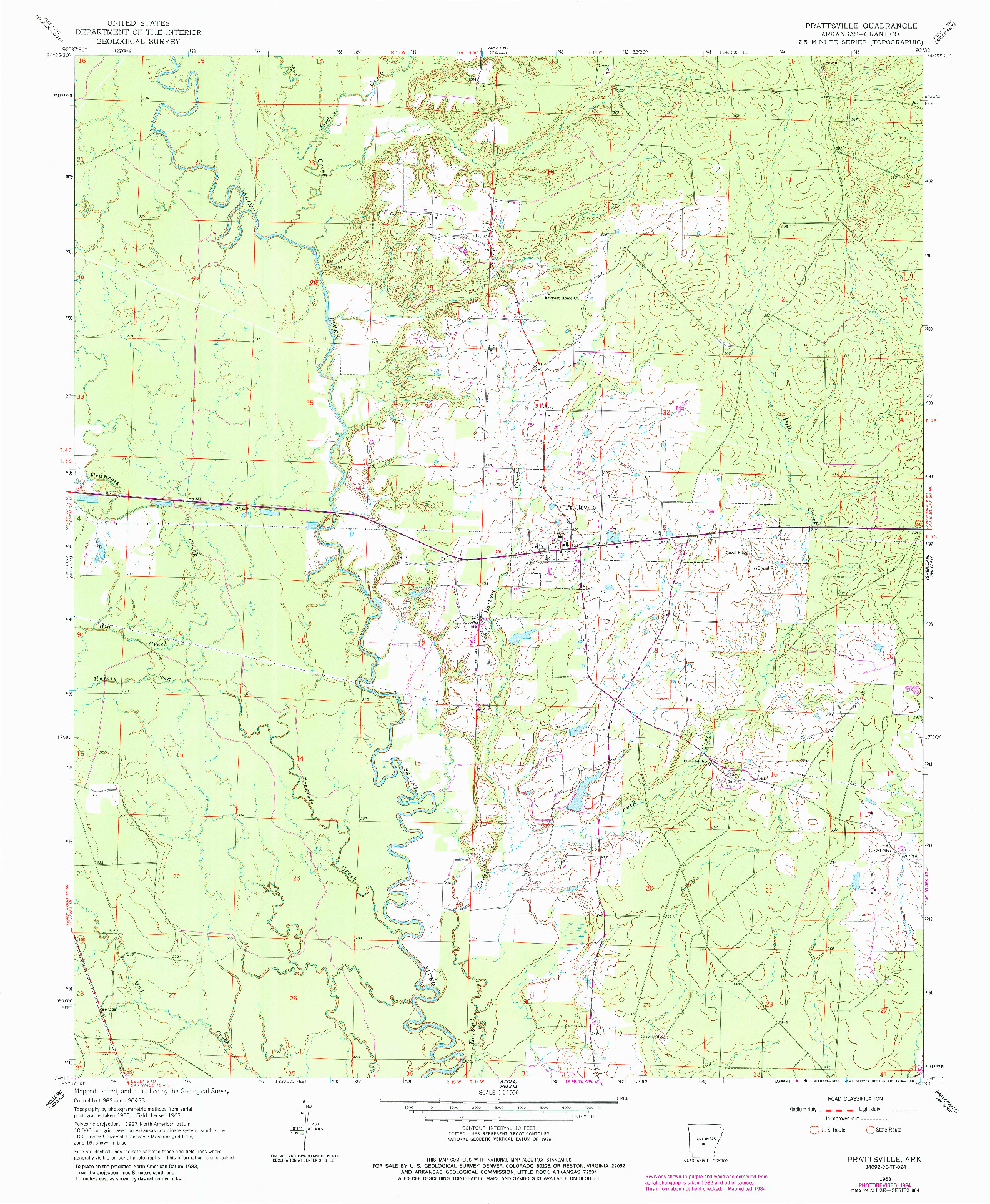 USGS 1:24000-SCALE QUADRANGLE FOR PRATTSVILLE, AR 1963