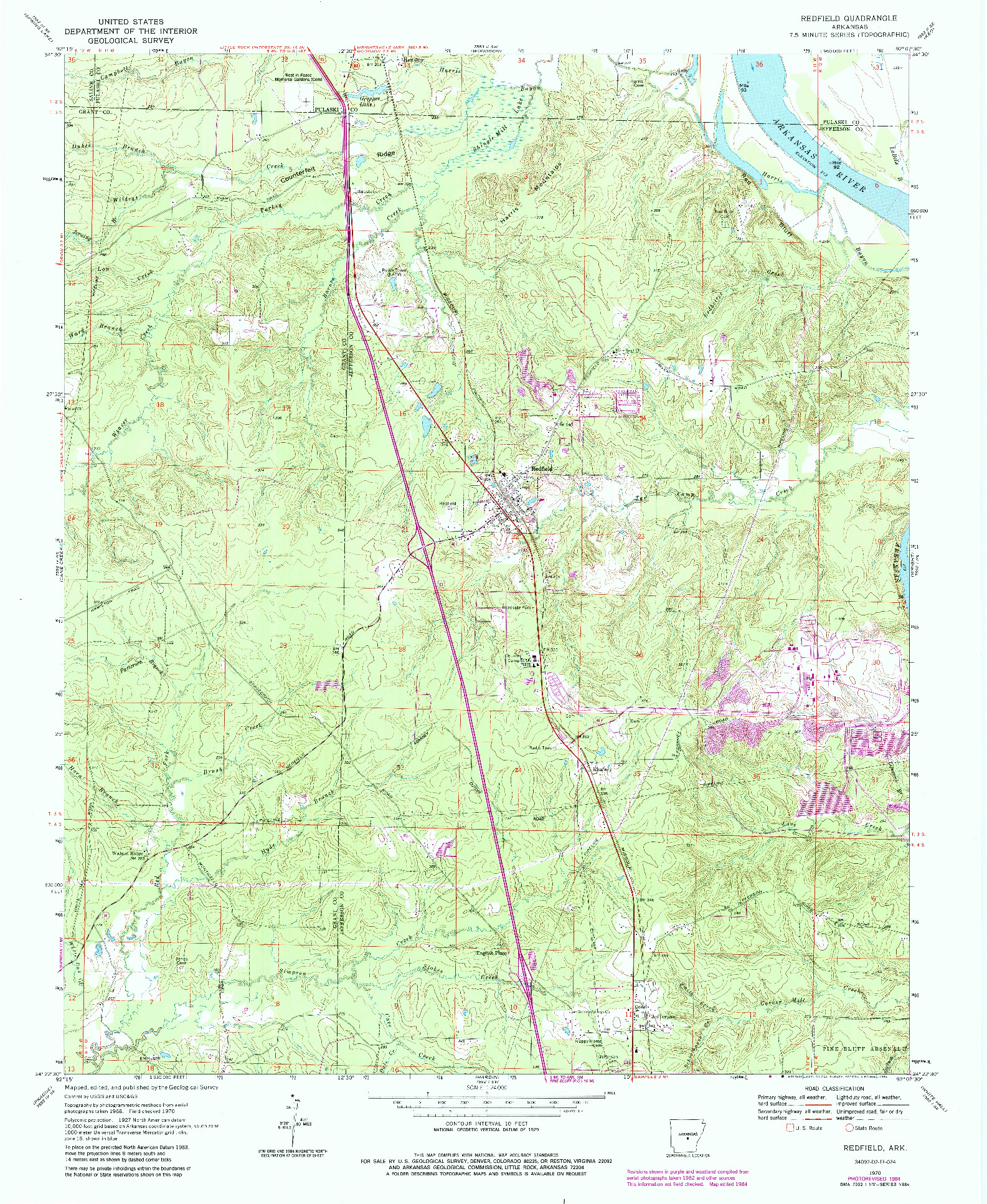 USGS 1:24000-SCALE QUADRANGLE FOR REDFIELD, AR 1970