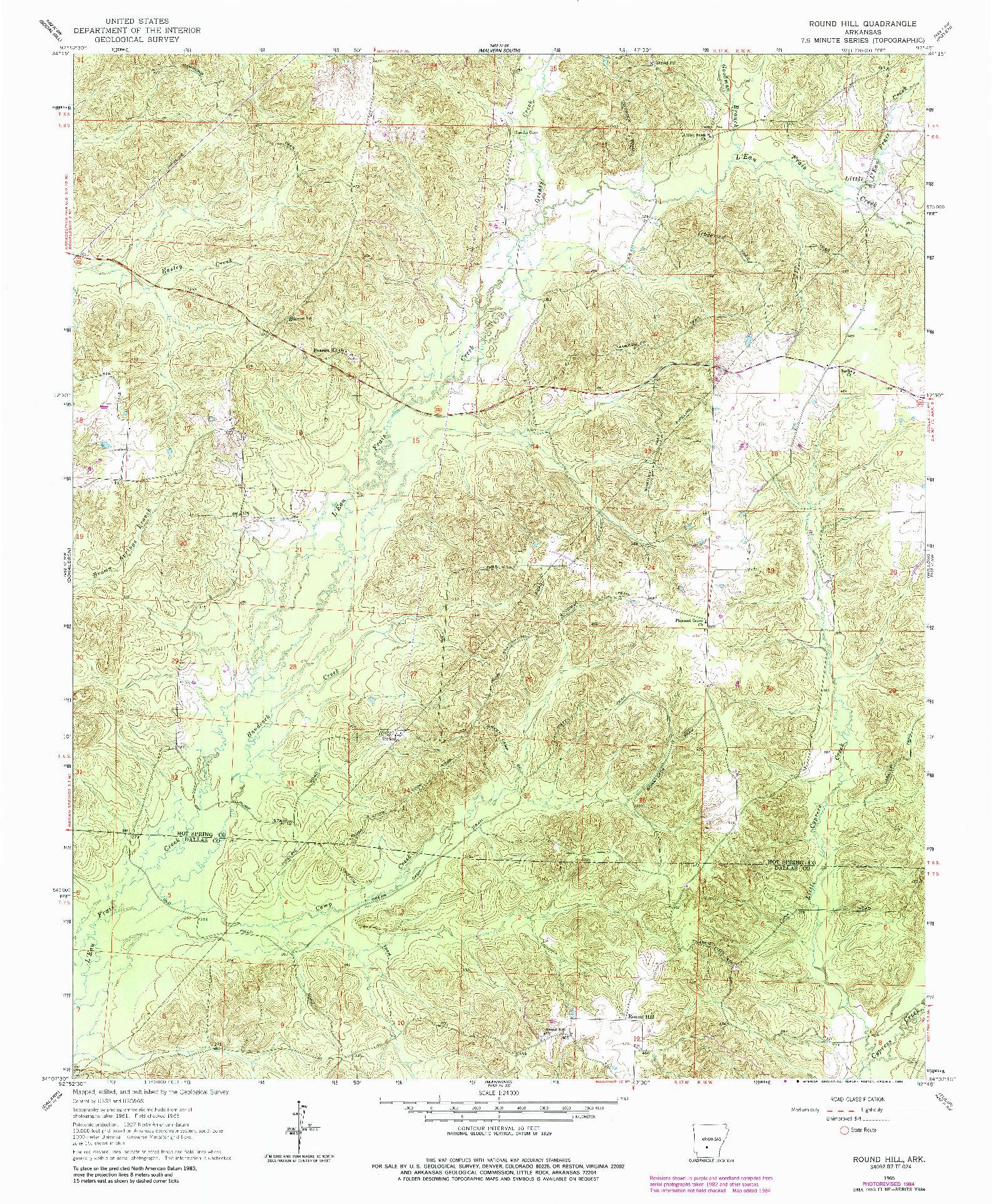 USGS 1:24000-SCALE QUADRANGLE FOR ROUND HILL, AR 1965