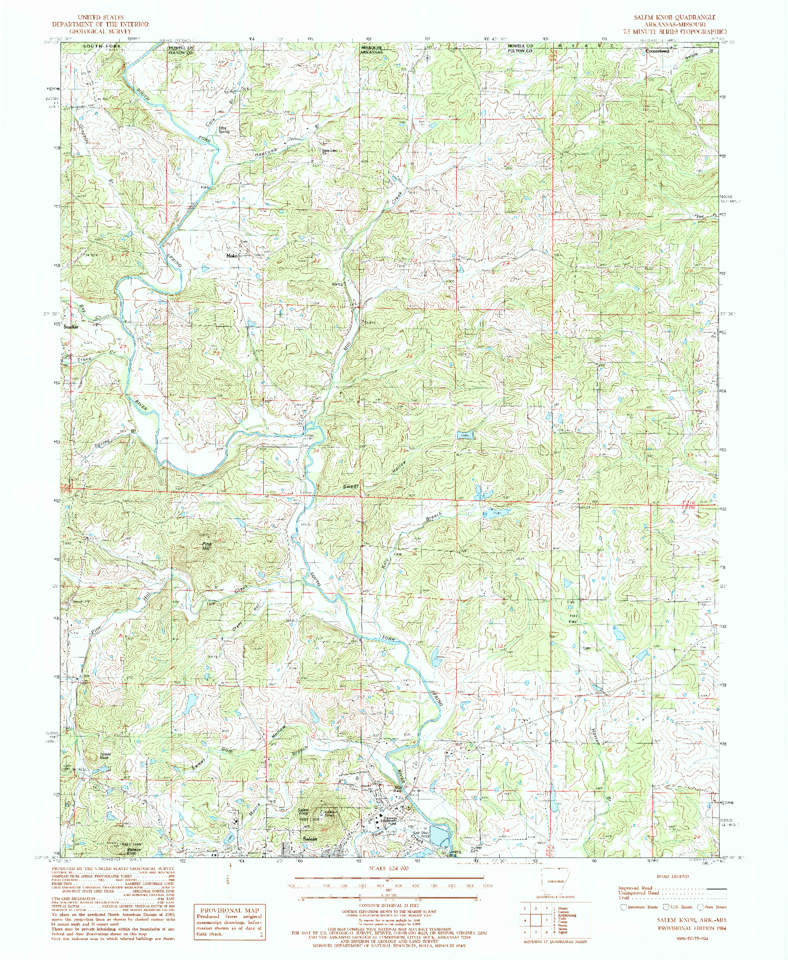 USGS 1:24000-SCALE QUADRANGLE FOR SALEM KNOB, AR 1984