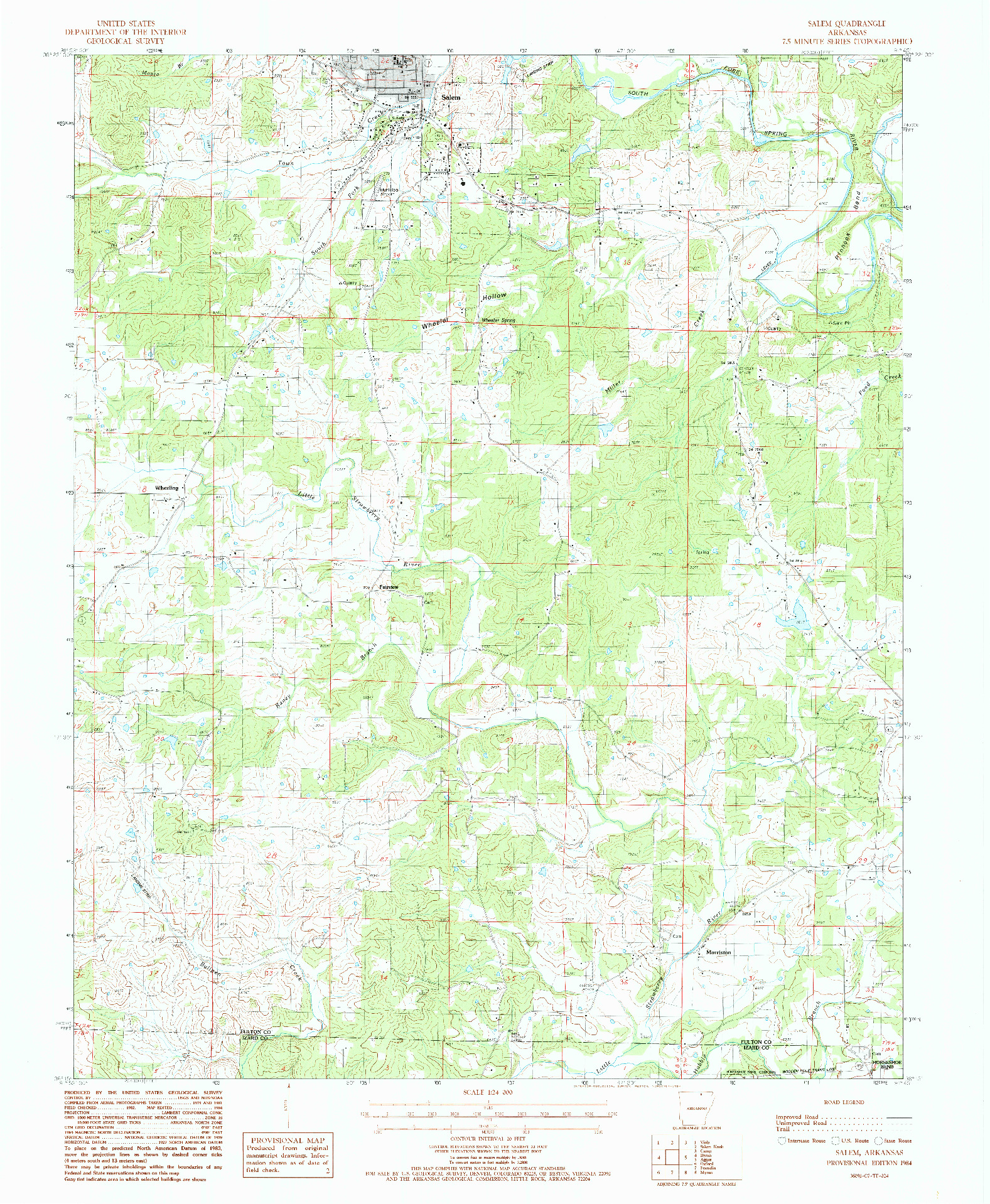 USGS 1:24000-SCALE QUADRANGLE FOR SALEM, AR 1984