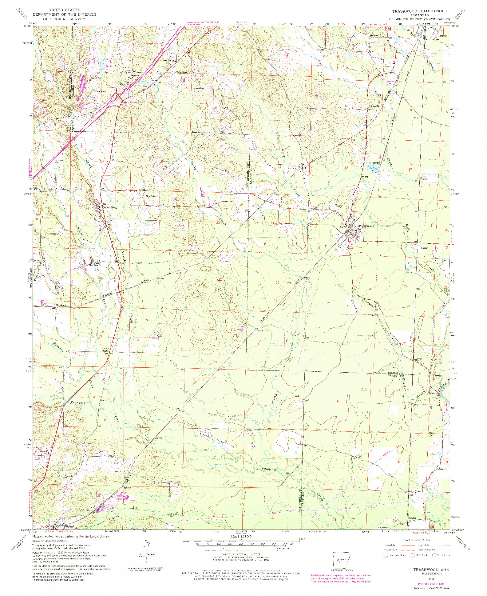 USGS 1:24000-SCALE QUADRANGLE FOR TRASKWOOD, AR 1963