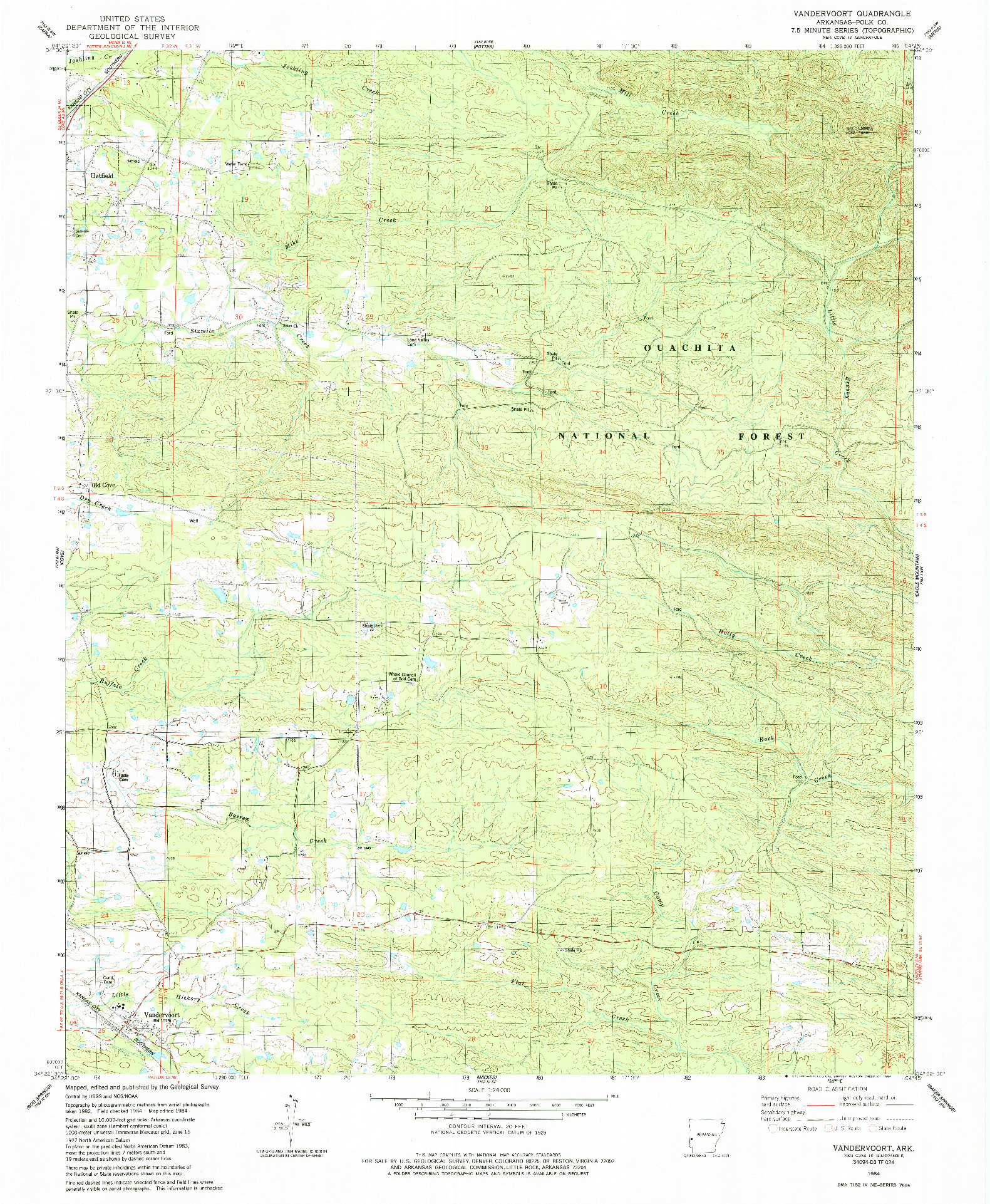 USGS 1:24000-SCALE QUADRANGLE FOR VANDERVOORT, AR 1984