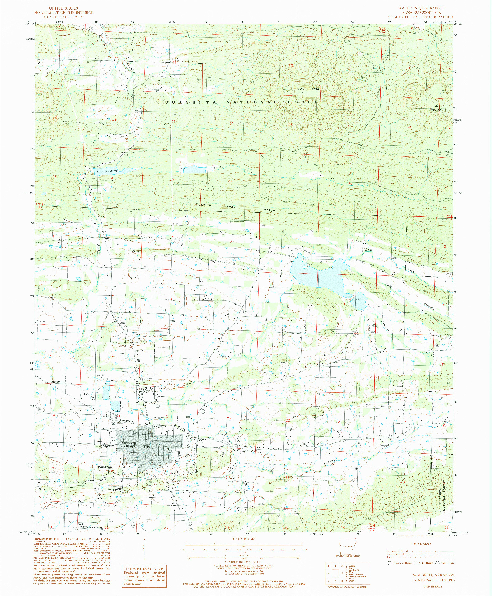 USGS 1:24000-SCALE QUADRANGLE FOR WALDRON, AR 1983