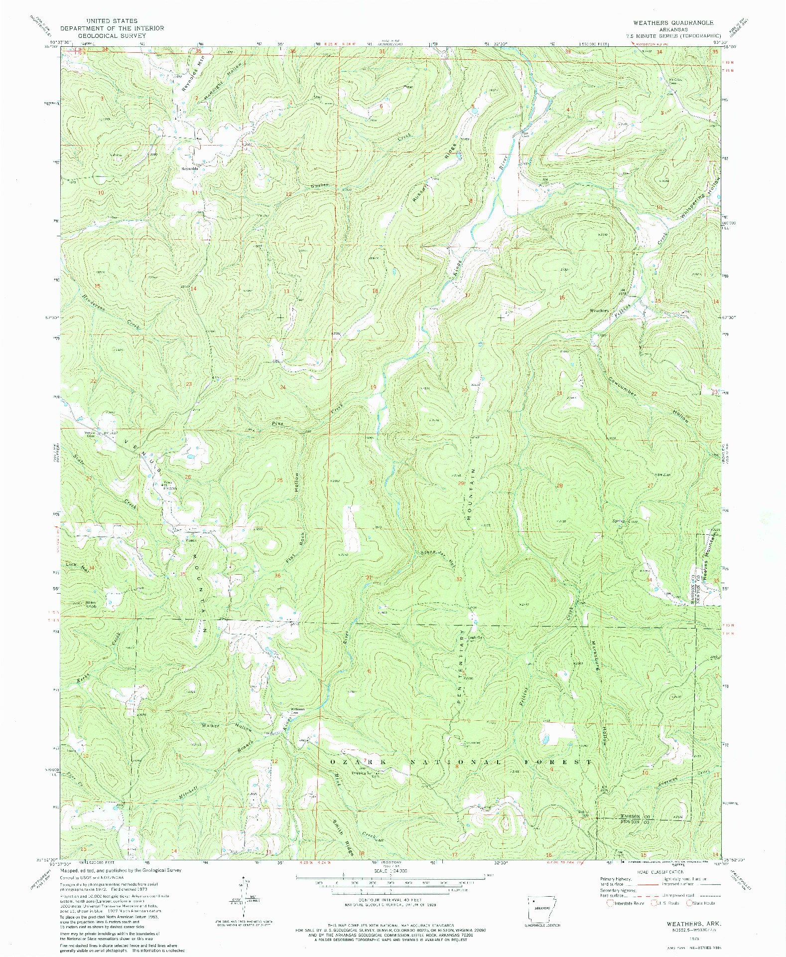 USGS 1:24000-SCALE QUADRANGLE FOR WEATHERS, AR 1973