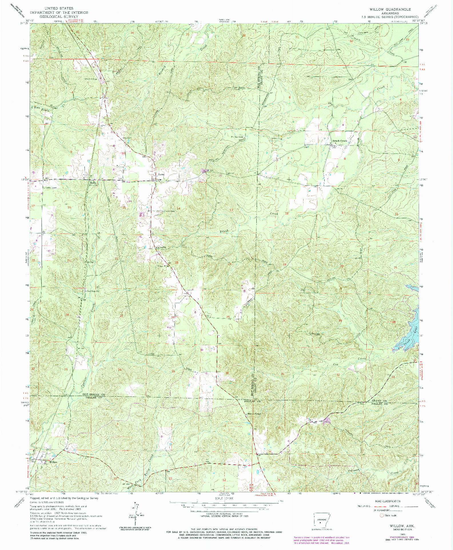 USGS 1:24000-SCALE QUADRANGLE FOR WILLOW, AR 1965