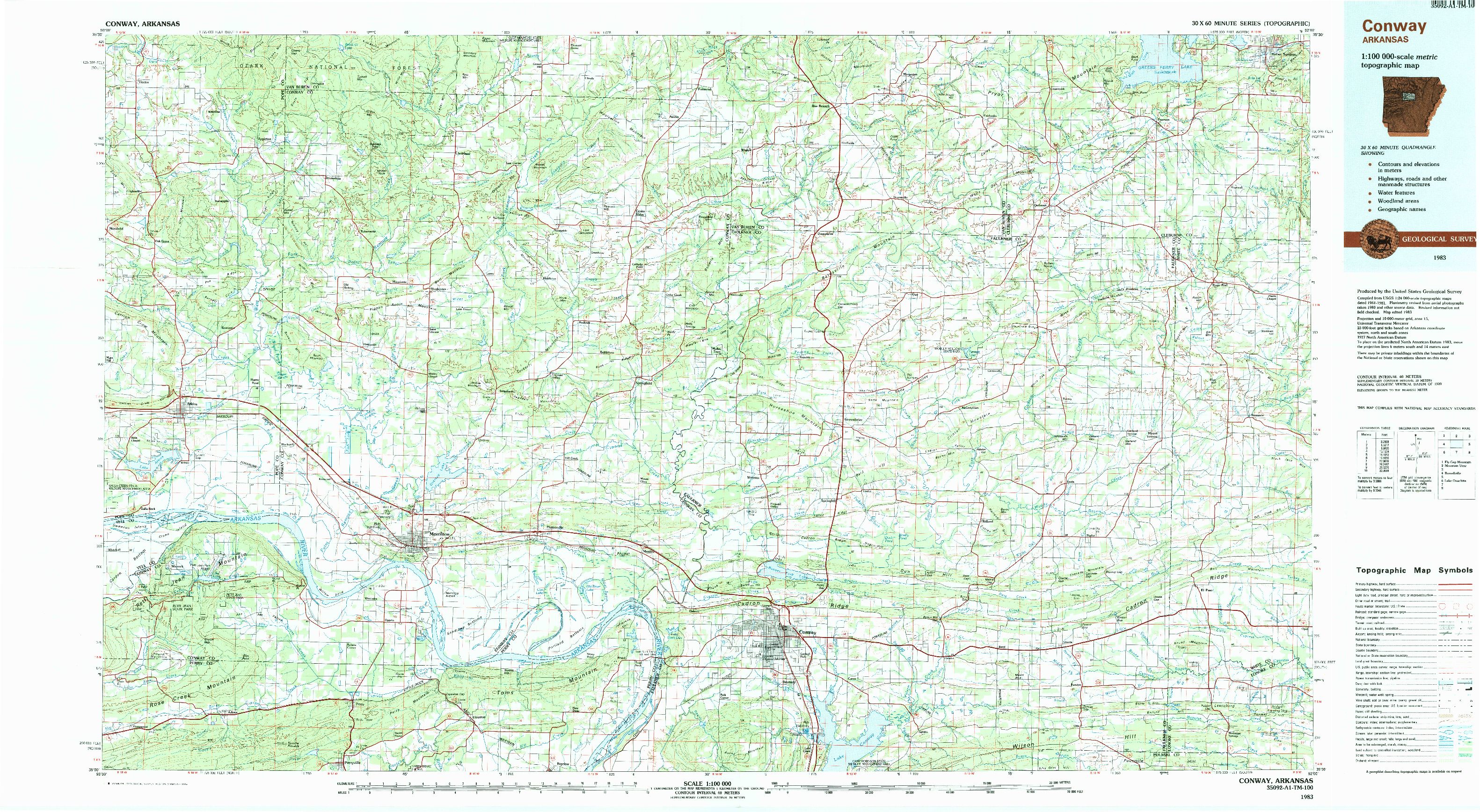 USGS 1:100000-SCALE QUADRANGLE FOR CONWAY, AR 1983