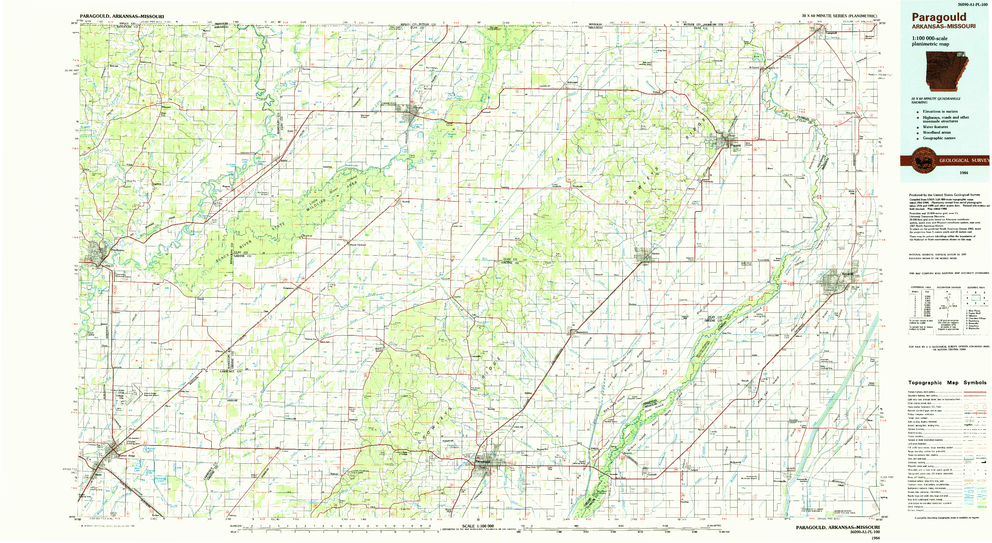 USGS 1:100000-SCALE QUADRANGLE FOR PARAGOULD, AR 1984