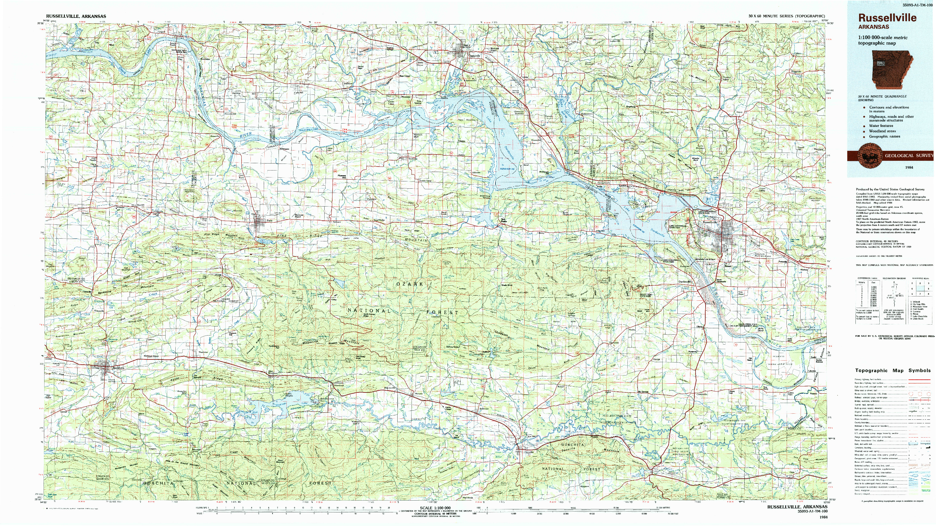 USGS 1:100000-SCALE QUADRANGLE FOR RUSSELLVILLE, AR 1984