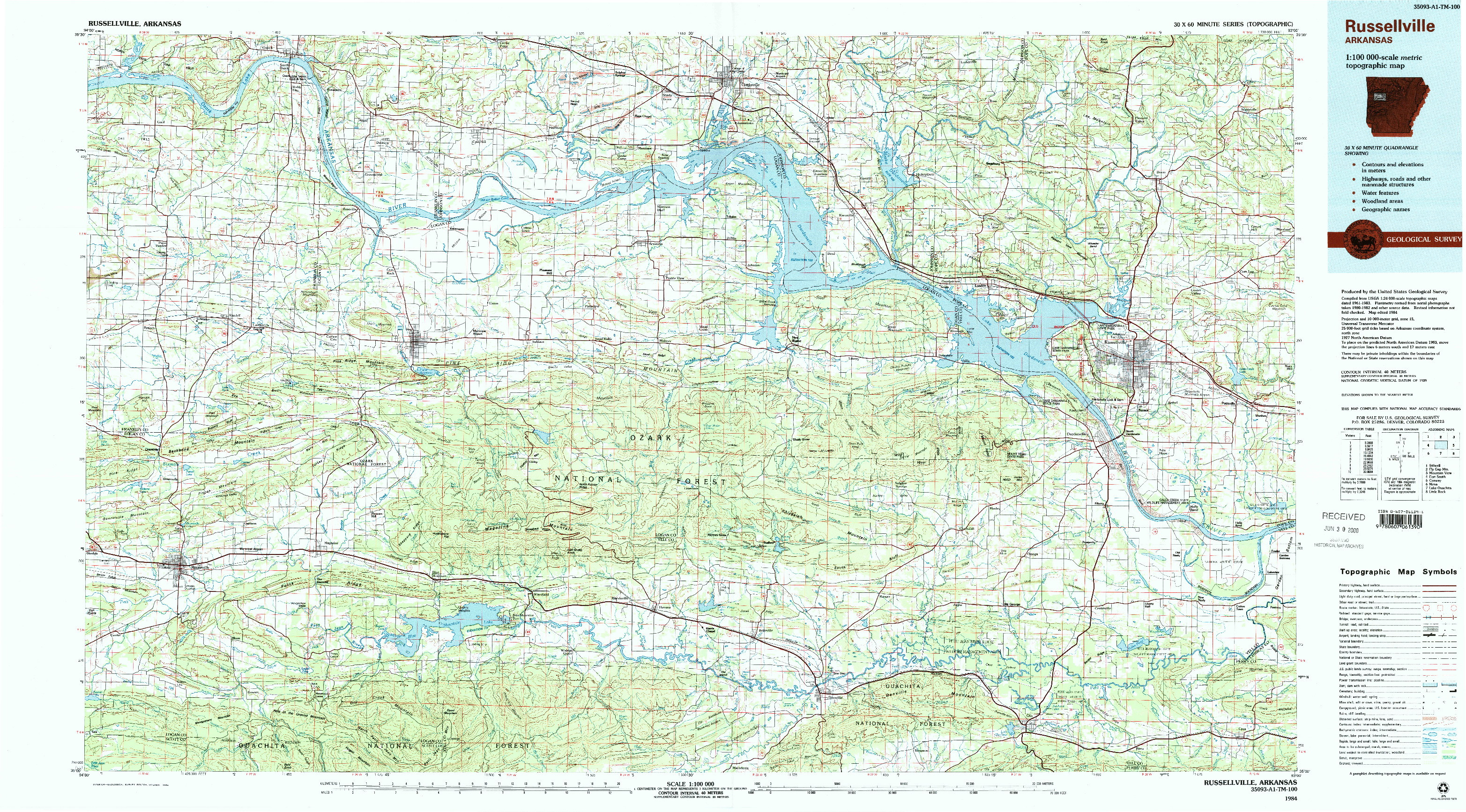 USGS 1:100000-SCALE QUADRANGLE FOR RUSSELLVILLE, AR 1984