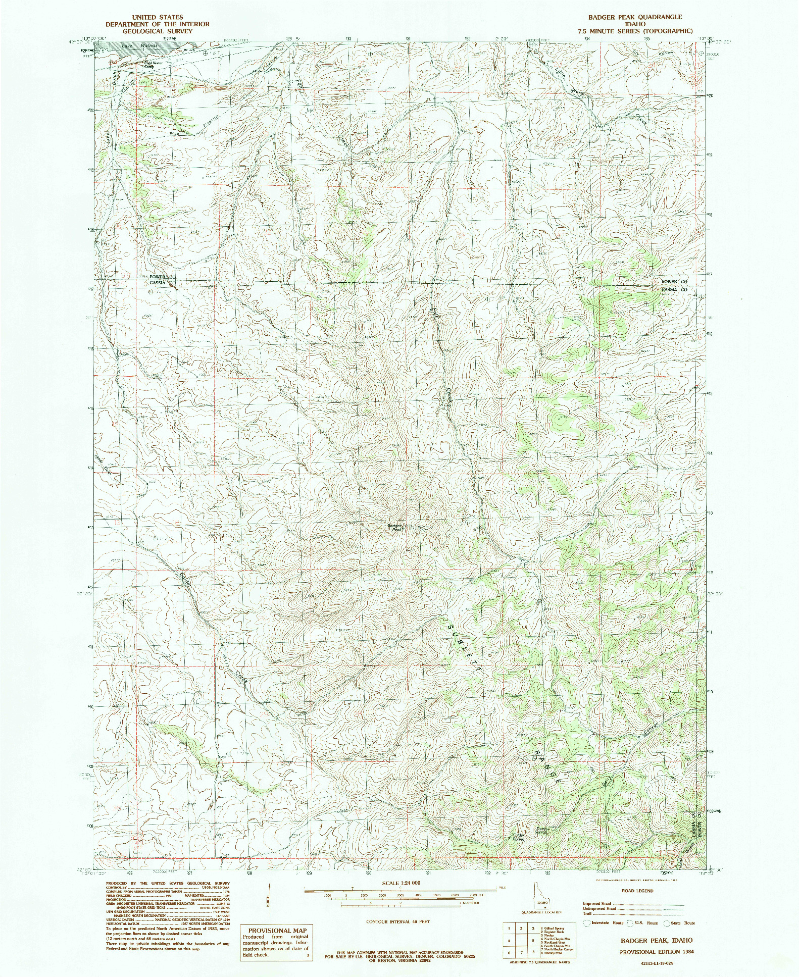 USGS 1:24000-SCALE QUADRANGLE FOR BADGER PEAK, ID 1984
