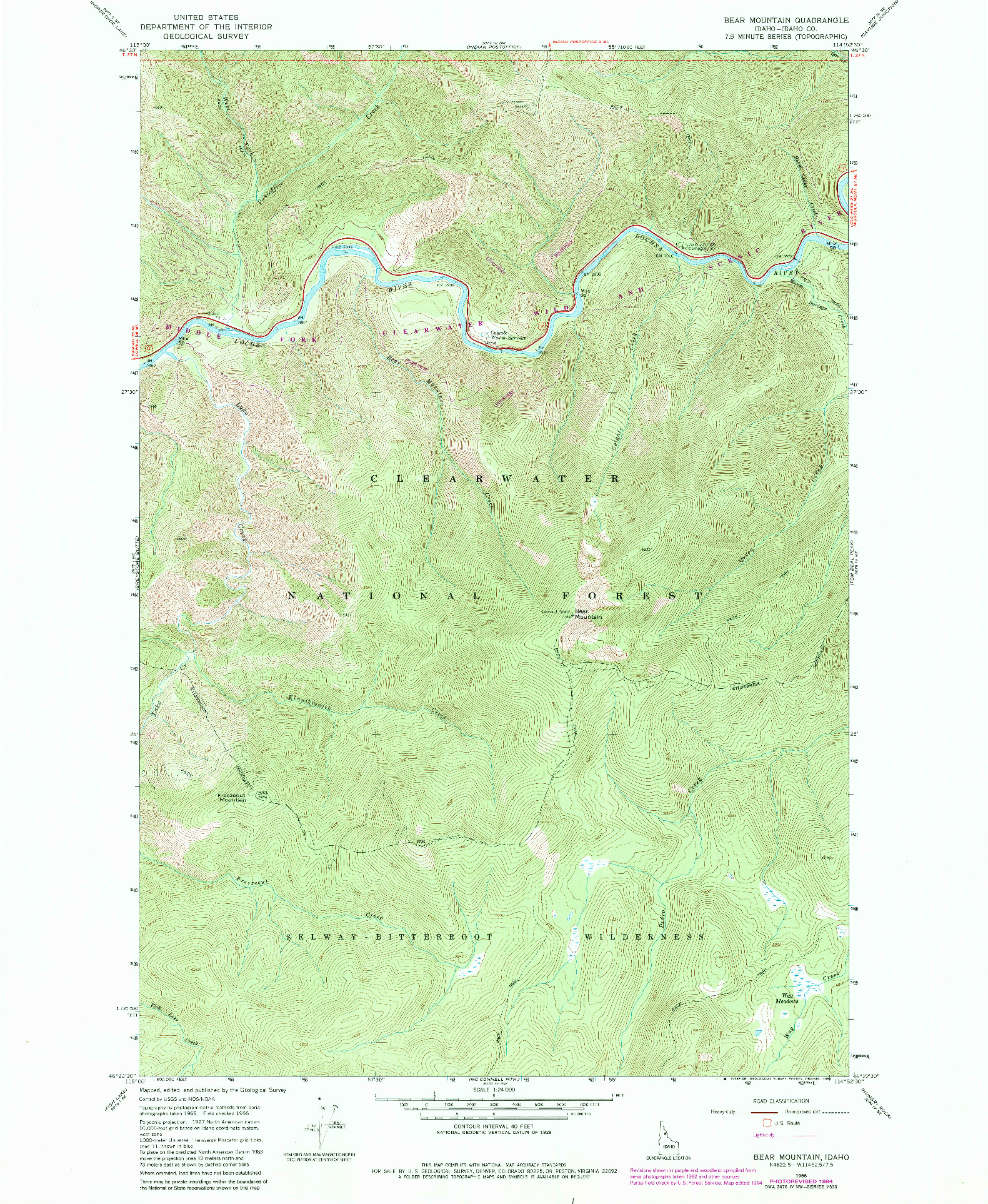 USGS 1:24000-SCALE QUADRANGLE FOR BEAR MOUNTAIN, ID 1966