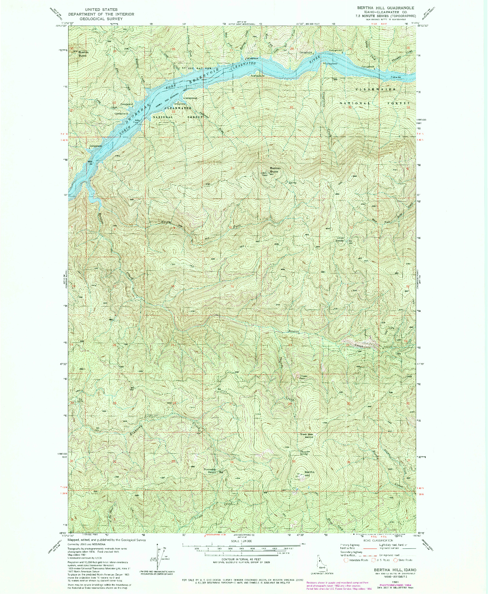 USGS 1:24000-SCALE QUADRANGLE FOR BERTHA HILL, ID 1981