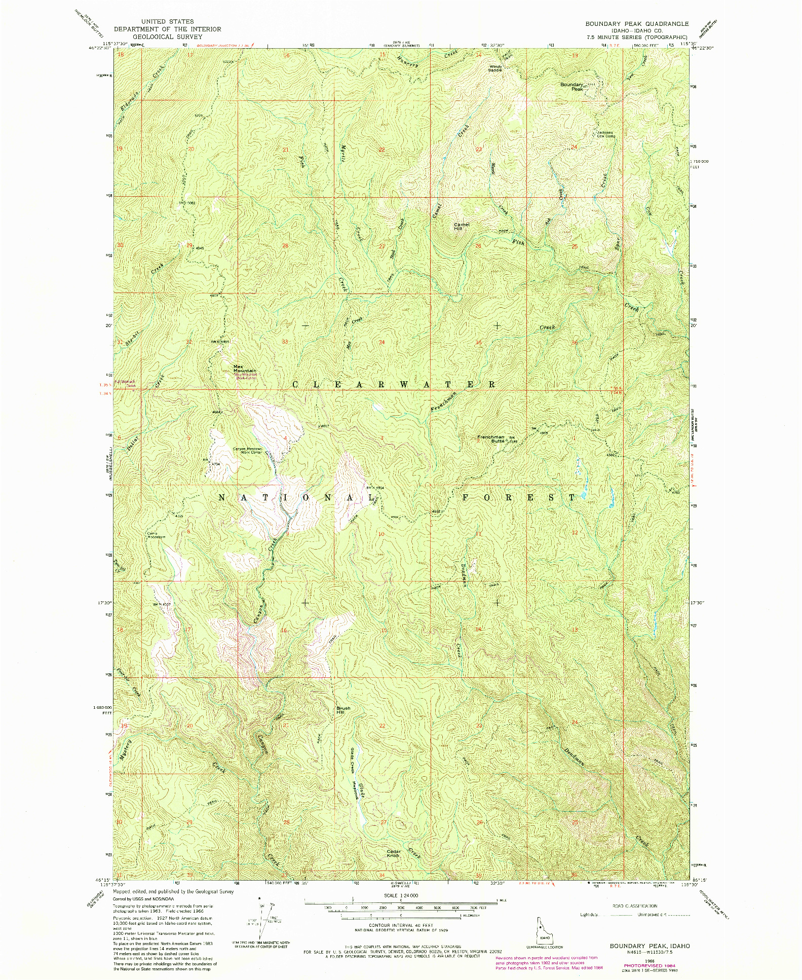 USGS 1:24000-SCALE QUADRANGLE FOR BOUNDARY PEAK, ID 1966