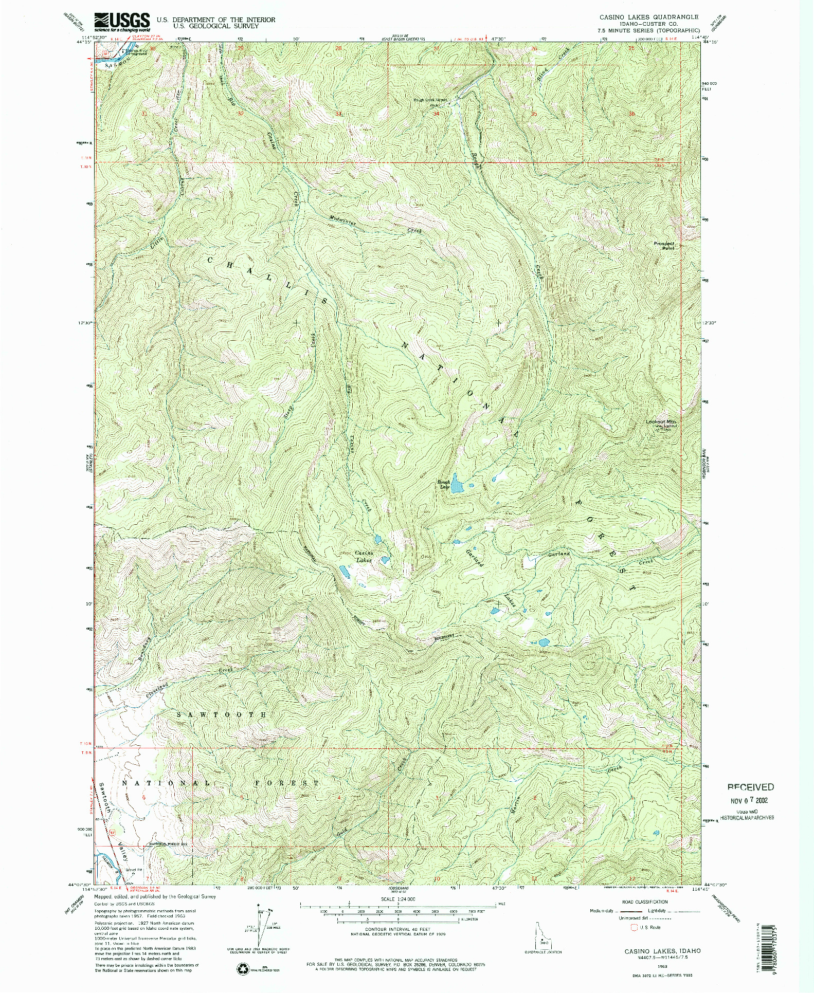 USGS 1:24000-SCALE QUADRANGLE FOR CASINO LAKES, ID 1963