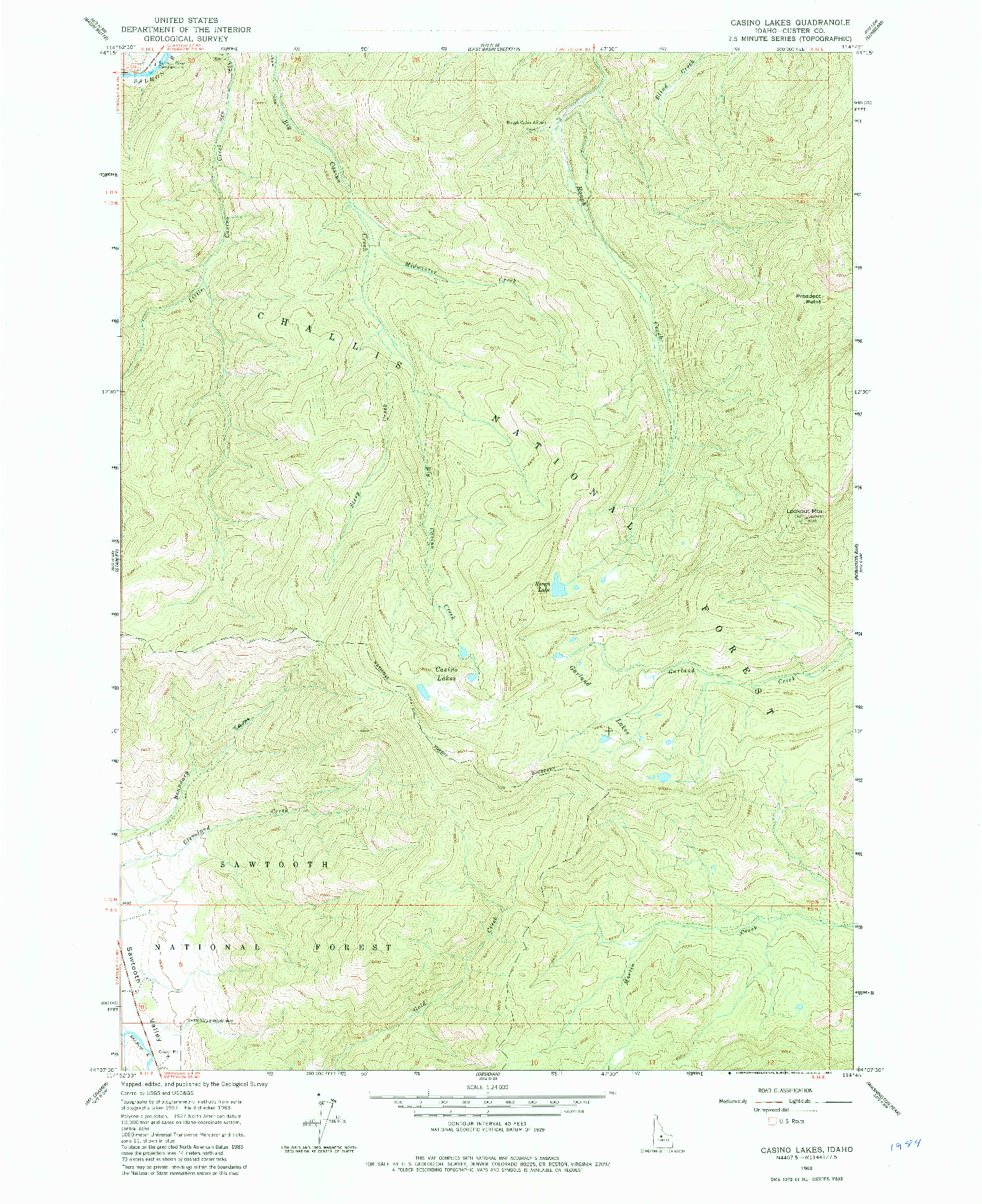 USGS 1:24000-SCALE QUADRANGLE FOR CASINO LAKES, ID 1963