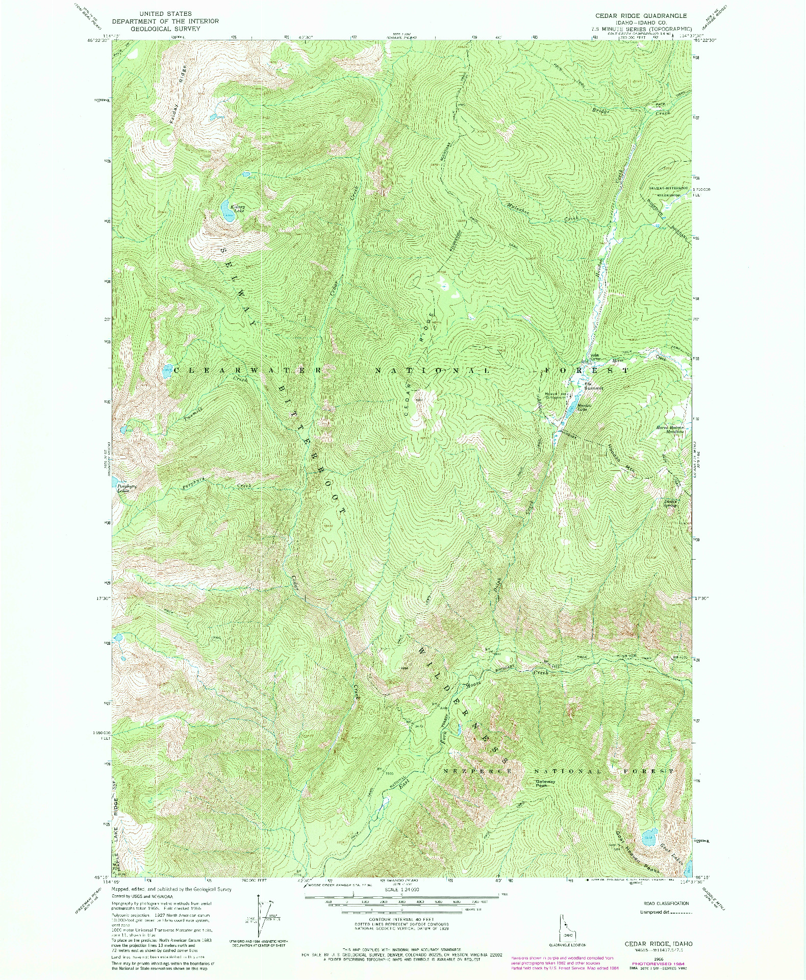 USGS 1:24000-SCALE QUADRANGLE FOR CEDAR RIDGE, ID 1966