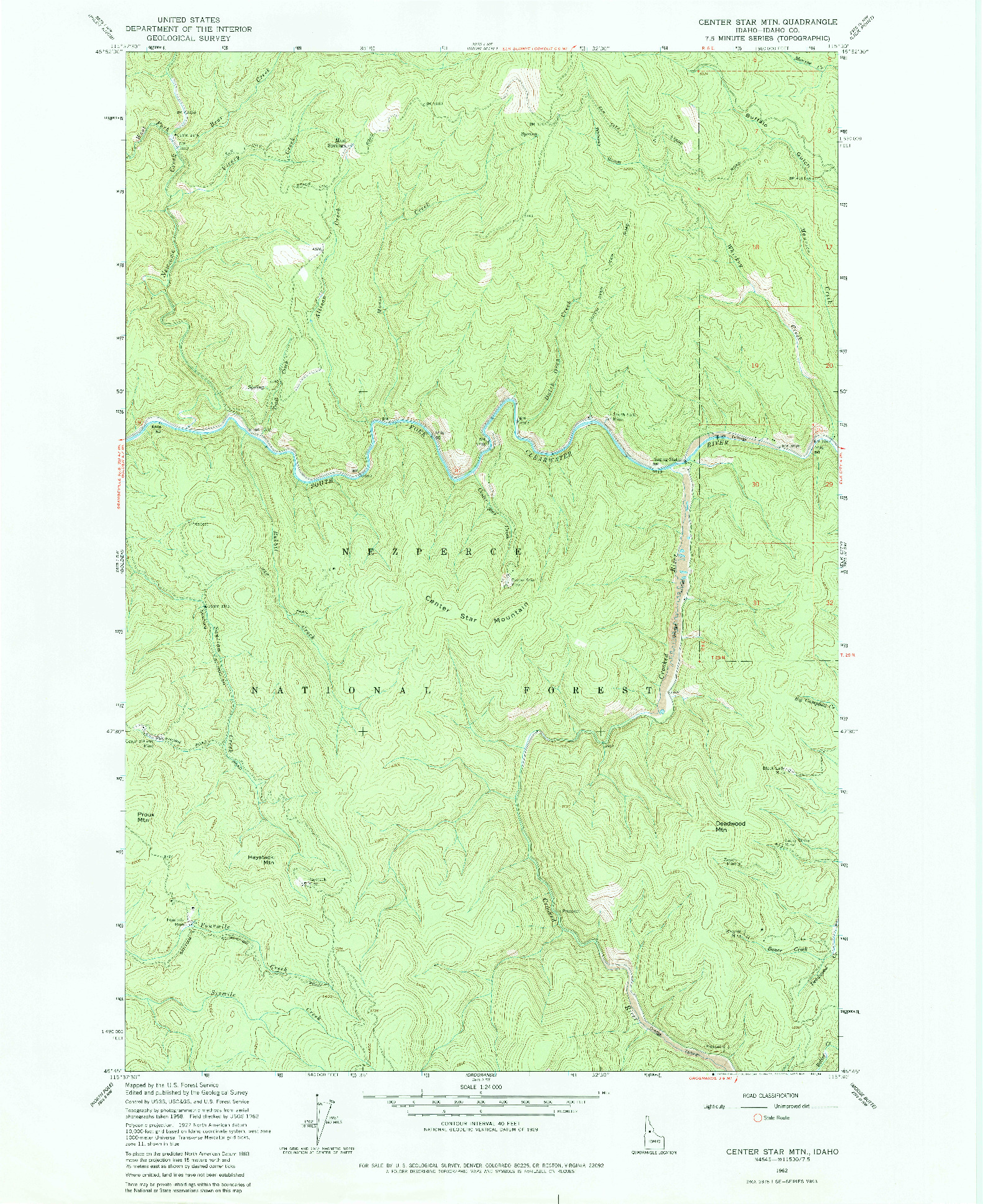 USGS 1:24000-SCALE QUADRANGLE FOR CENTER STAR MTN, ID 1962