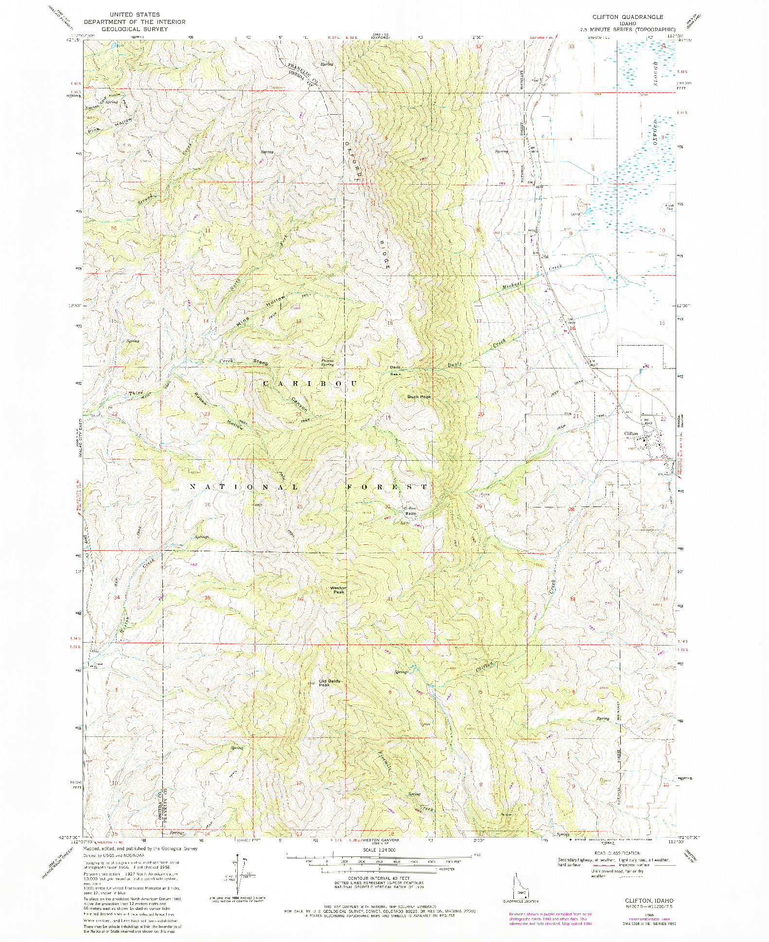 USGS 1:24000-SCALE QUADRANGLE FOR CLIFTON, ID 1968