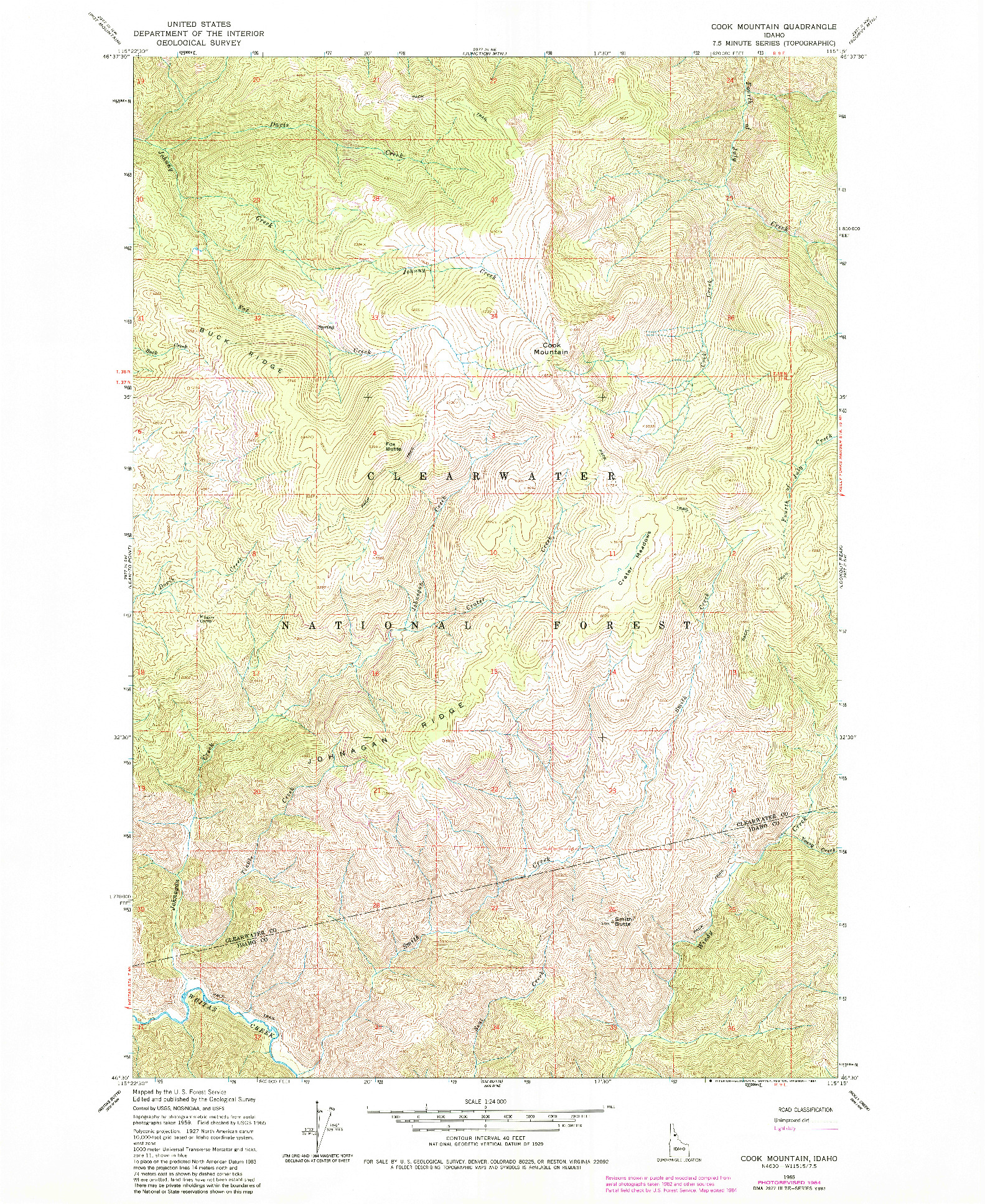 USGS 1:24000-SCALE QUADRANGLE FOR COOK MOUNTAIN, ID 1965