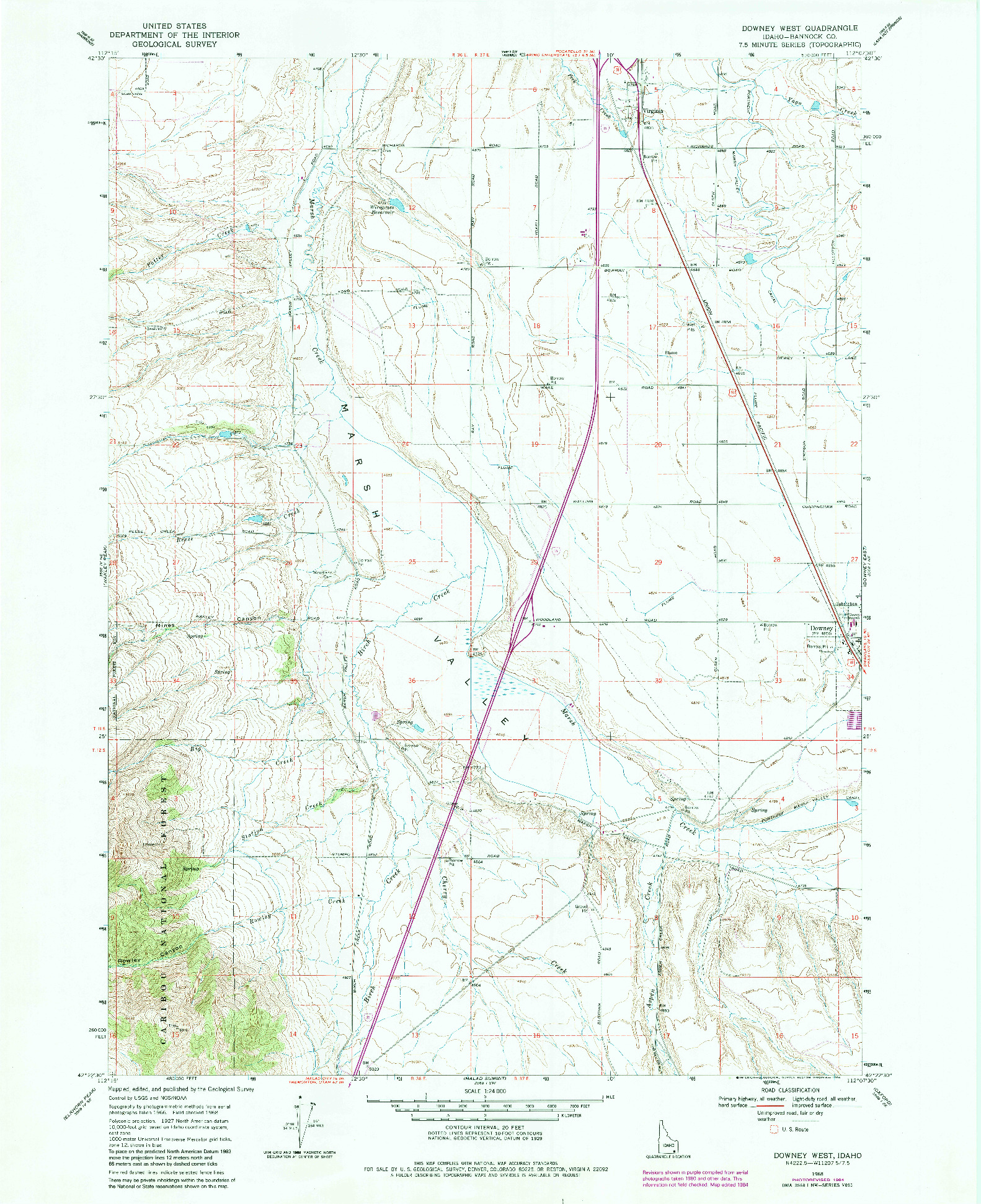 USGS 1:24000-SCALE QUADRANGLE FOR DOWNEY WEST, ID 1968
