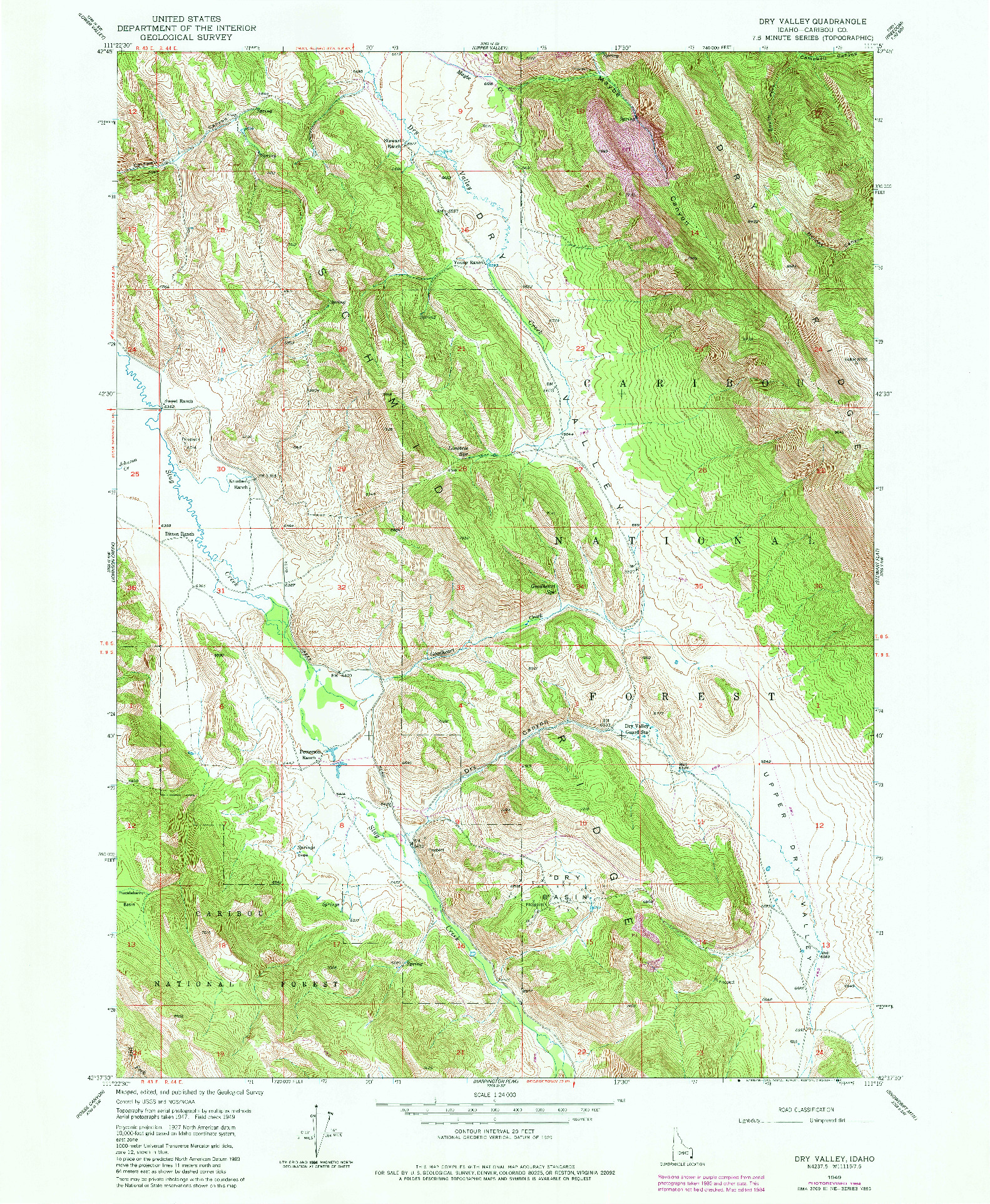 USGS 1:24000-SCALE QUADRANGLE FOR DRY VALLEY, ID 1949