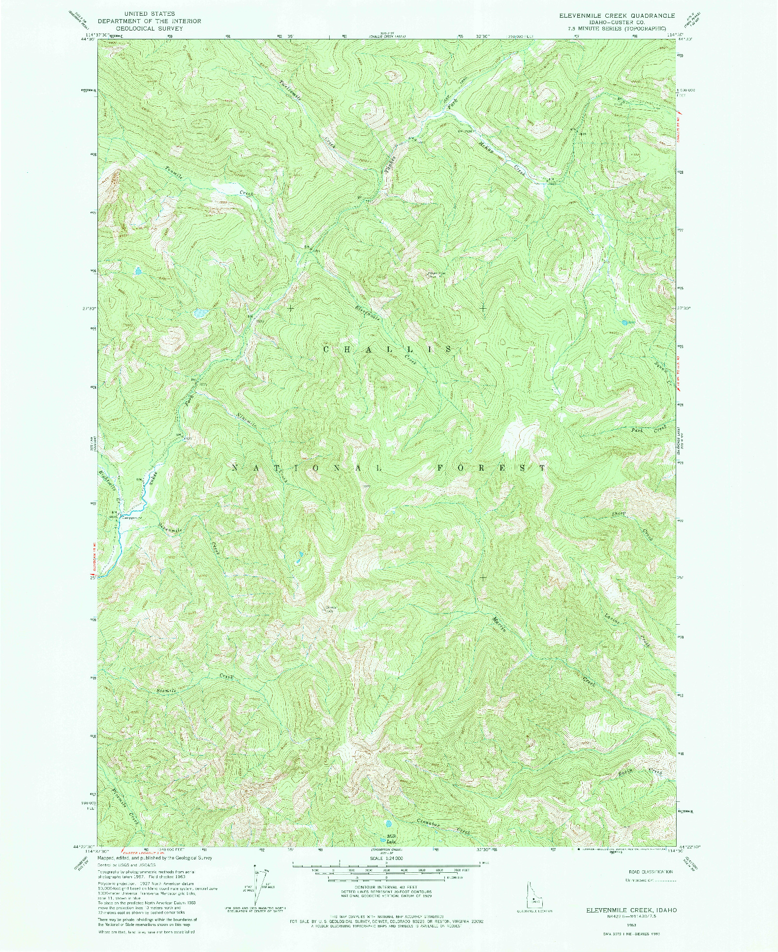 USGS 1:24000-SCALE QUADRANGLE FOR ELEVENMILE CREEK, ID 1963