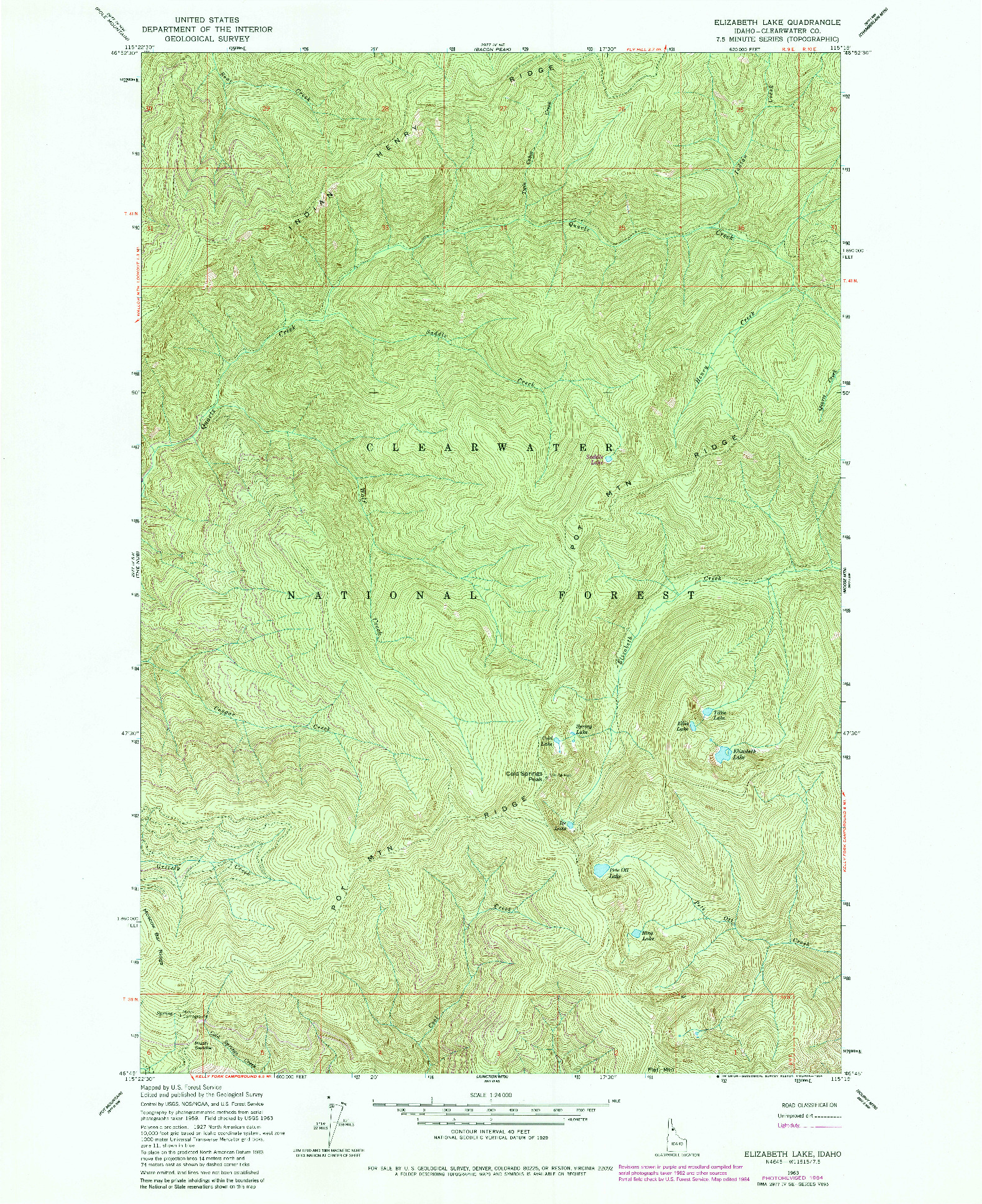 USGS 1:24000-SCALE QUADRANGLE FOR ELIZABETH LAKE, ID 1963