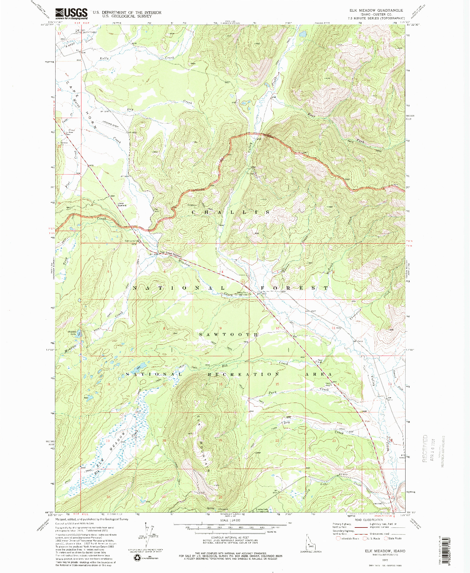 USGS 1:24000-SCALE QUADRANGLE FOR ELK MEADOW, ID 1972