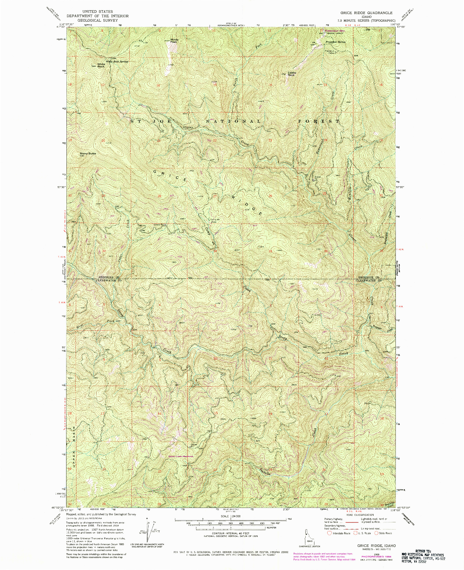 USGS 1:24000-SCALE QUADRANGLE FOR GRICE RIDGE, ID 1969