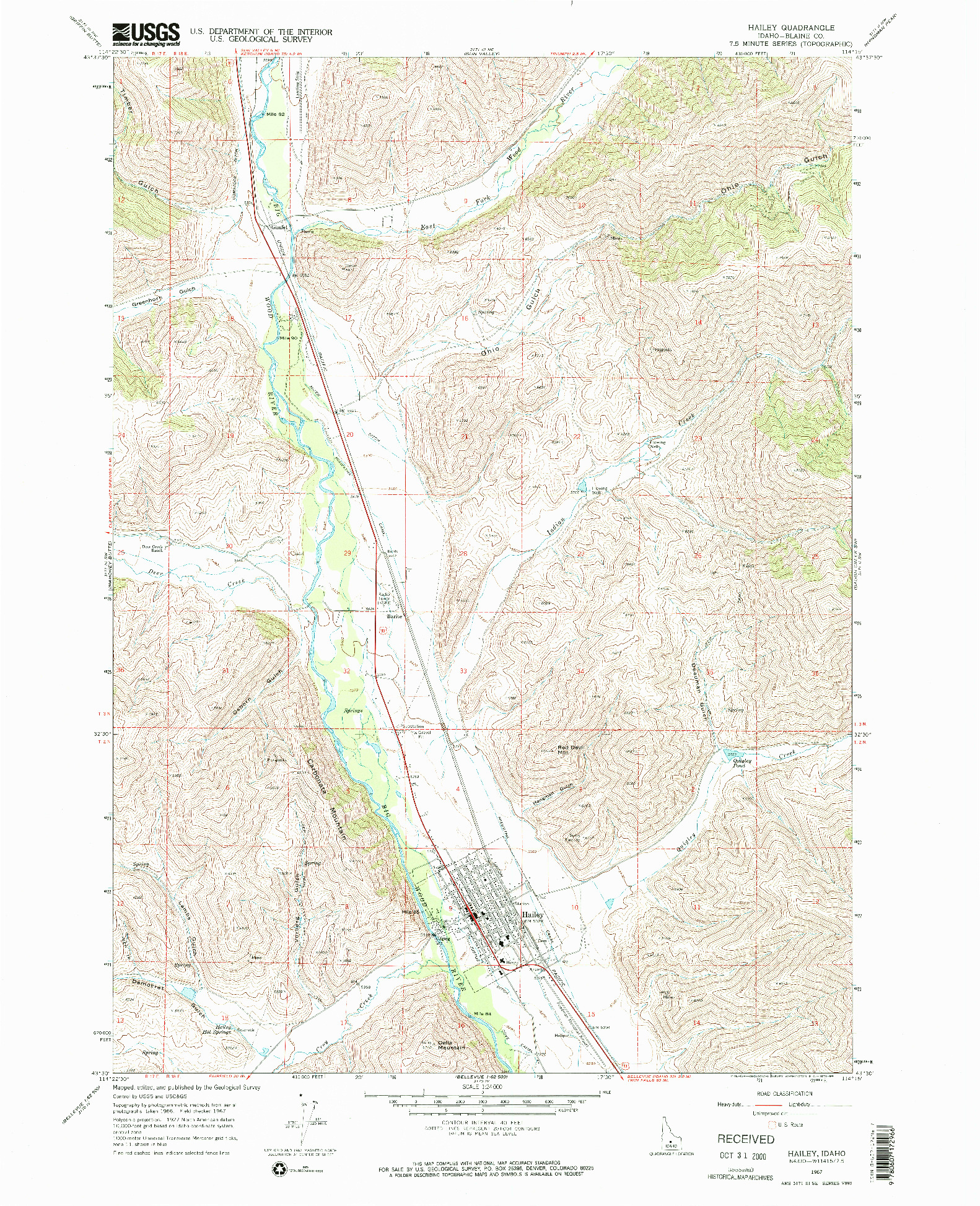 USGS 1:24000-SCALE QUADRANGLE FOR HAILEY, ID 1967