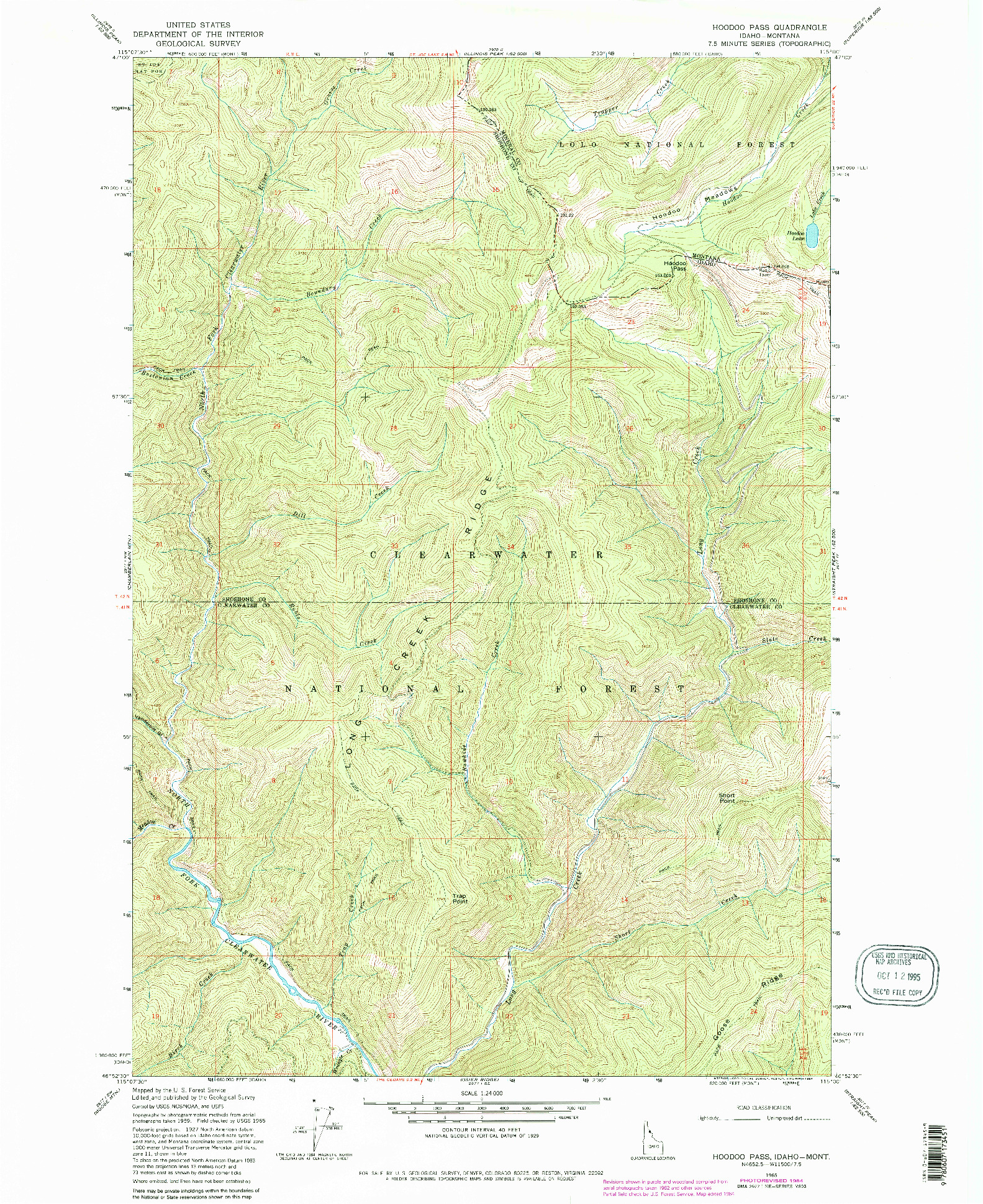 USGS 1:24000-SCALE QUADRANGLE FOR HOODOO PASS, ID 1965