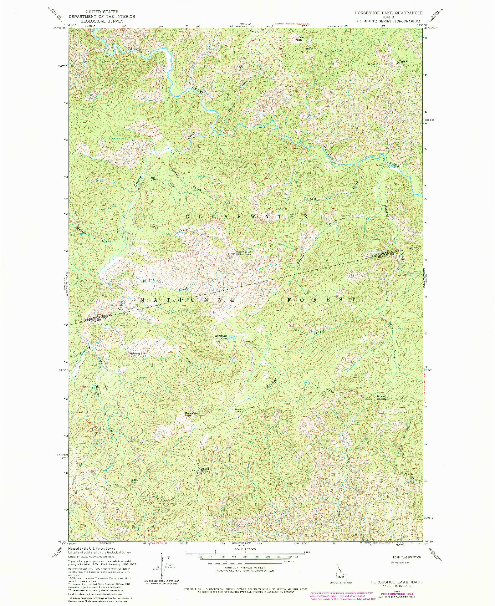 USGS 1:24000-SCALE QUADRANGLE FOR HORSESHOE LAKE, ID 1965