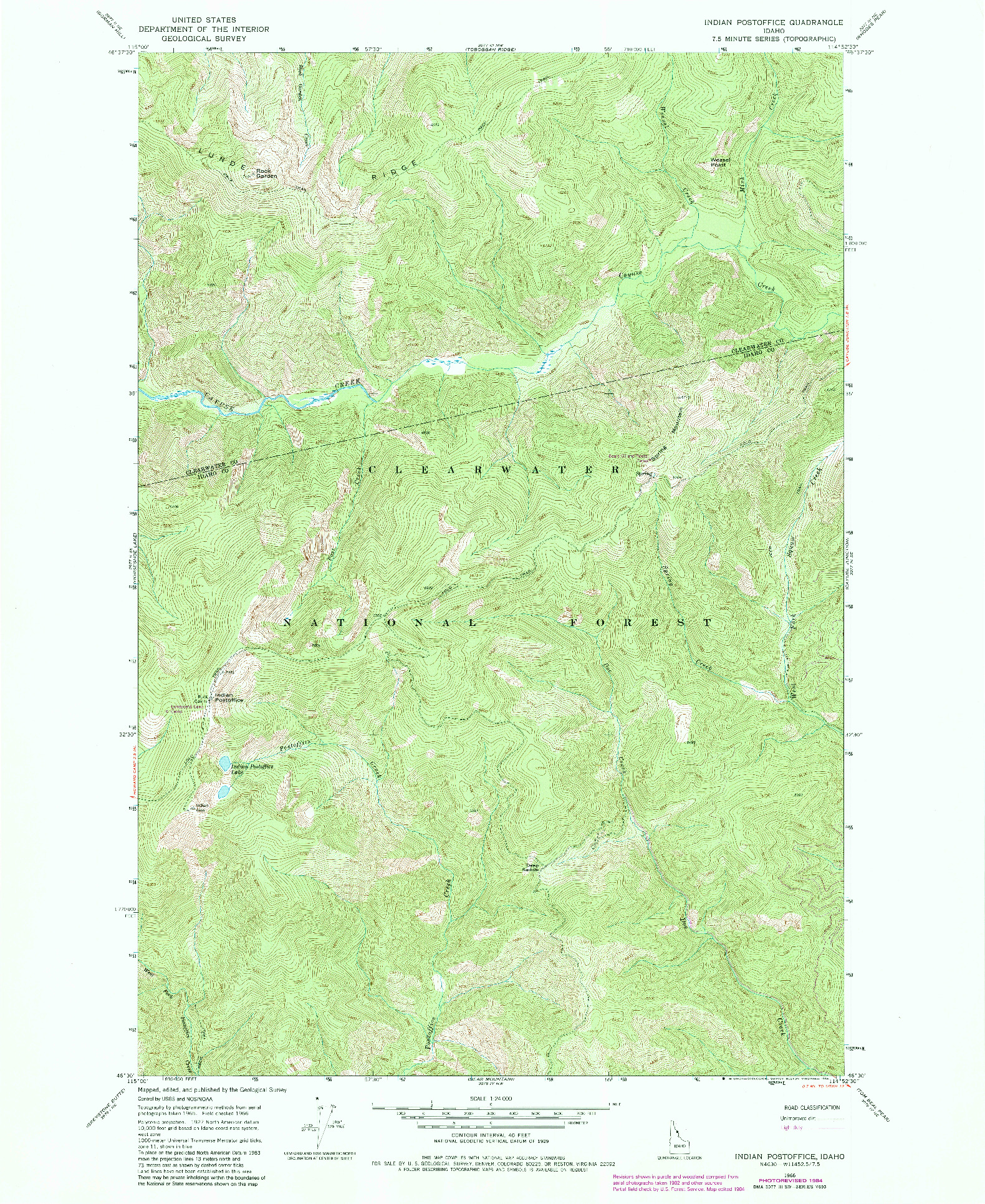 USGS 1:24000-SCALE QUADRANGLE FOR INDIAN POSTOFFICE, ID 1966