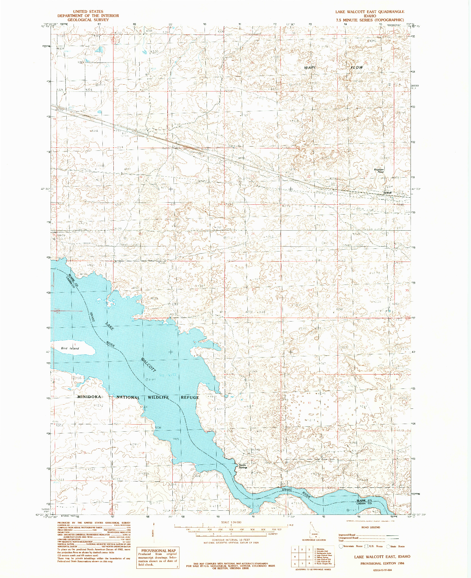 USGS 1:24000-SCALE QUADRANGLE FOR LAKE WALCOTT EAST, ID 1984