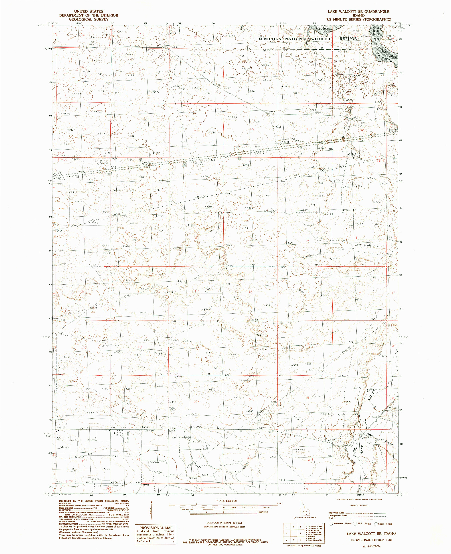 USGS 1:24000-SCALE QUADRANGLE FOR LAKE WALCOTT SE, ID 1984