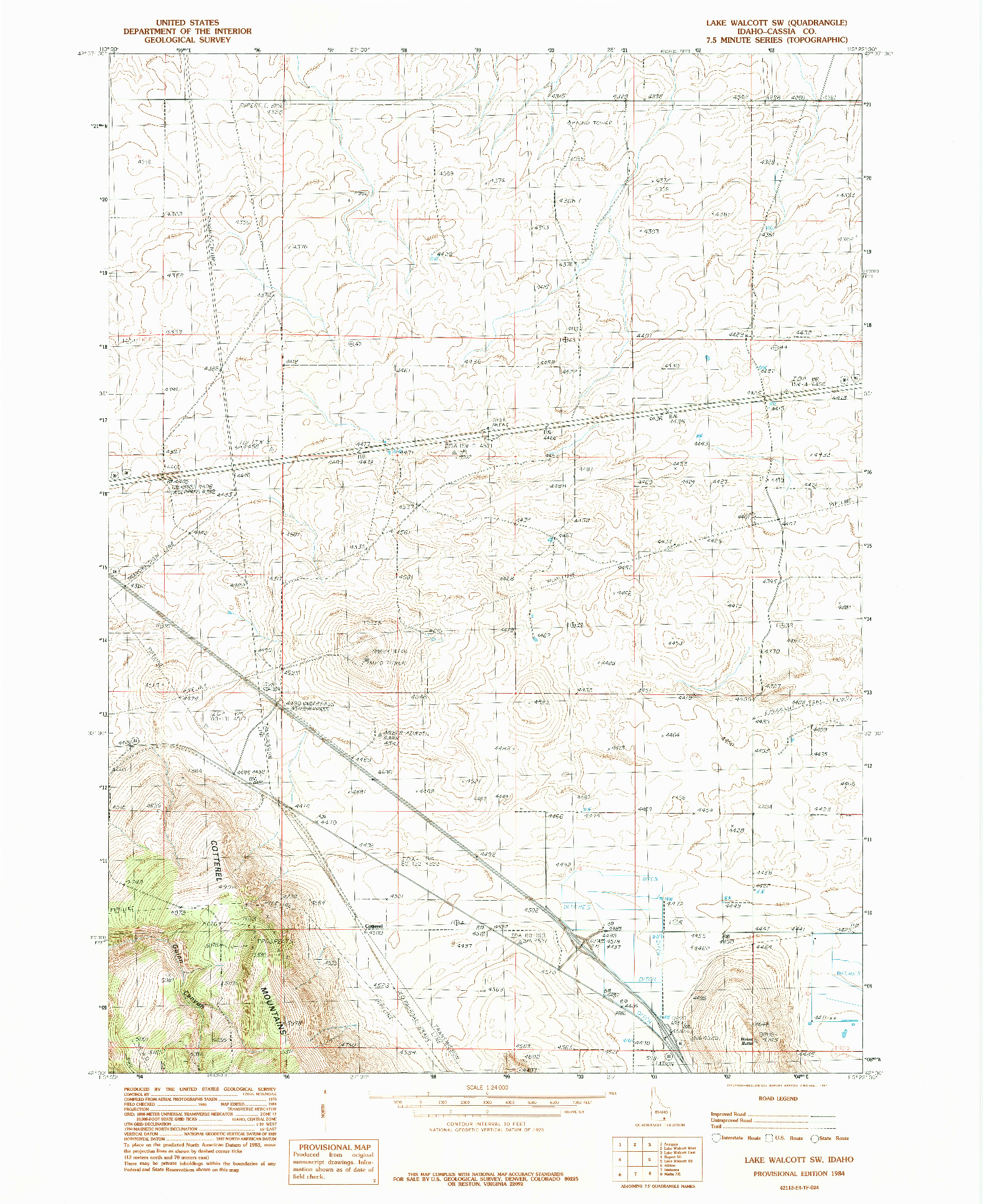 USGS 1:24000-SCALE QUADRANGLE FOR LAKE WALCOTT SW, ID 1984