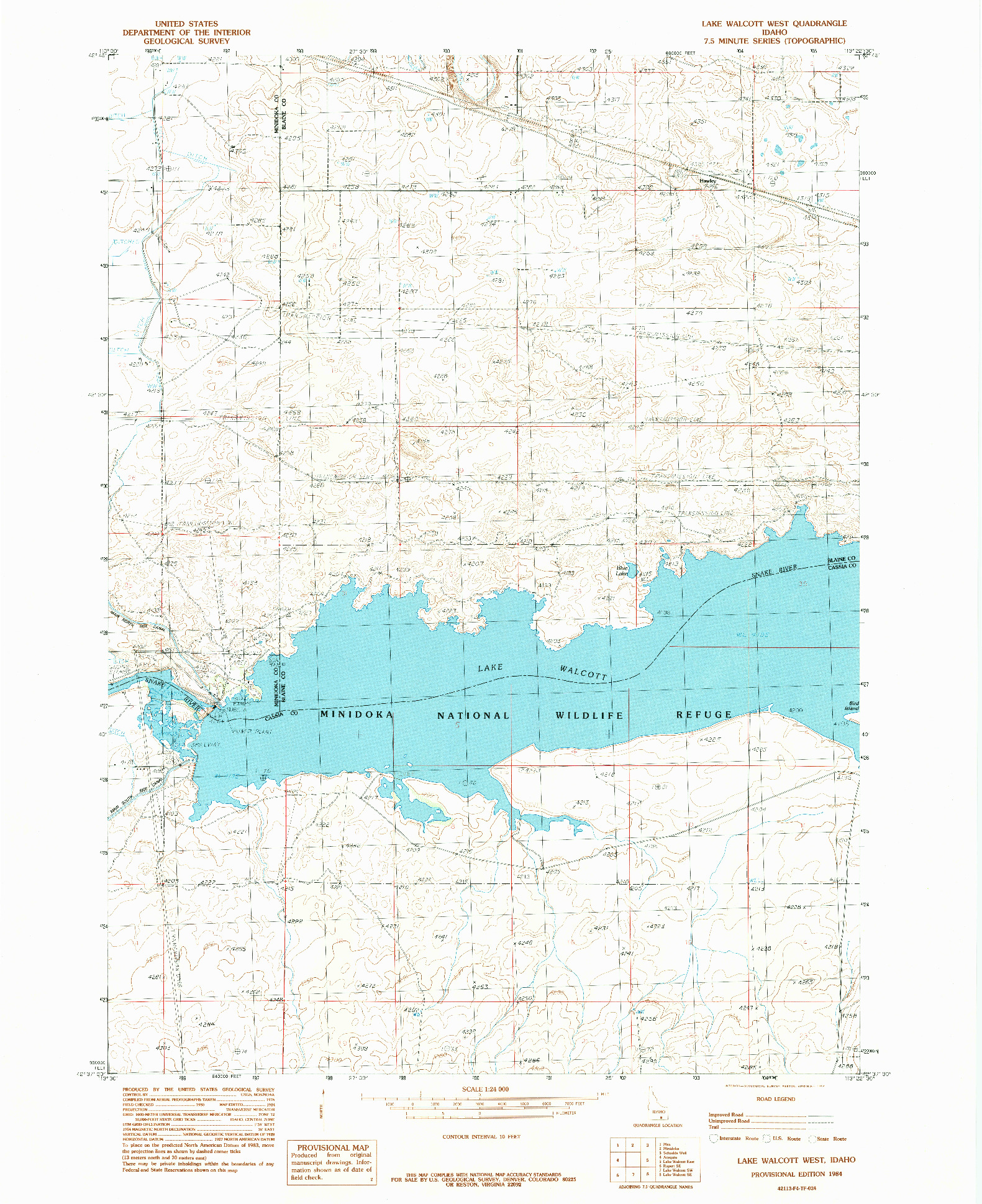 USGS 1:24000-SCALE QUADRANGLE FOR LAKE WALCOTT WEST, ID 1984